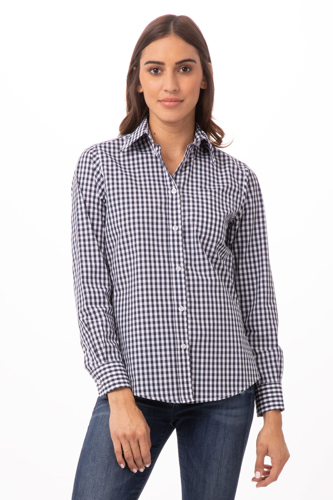 Chef Works Women's Gingham Dress Shirt - Gingham Blue