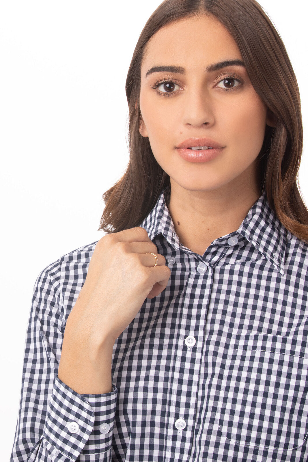Chef Works Women's Gingham Dress Shirt - Gingham Blue