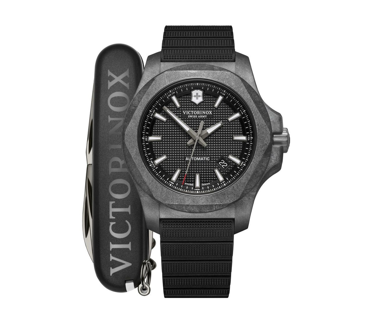 Victorinox I.N.O.X. Carbon Mechanical Watch - Black - Black Rubber Strap