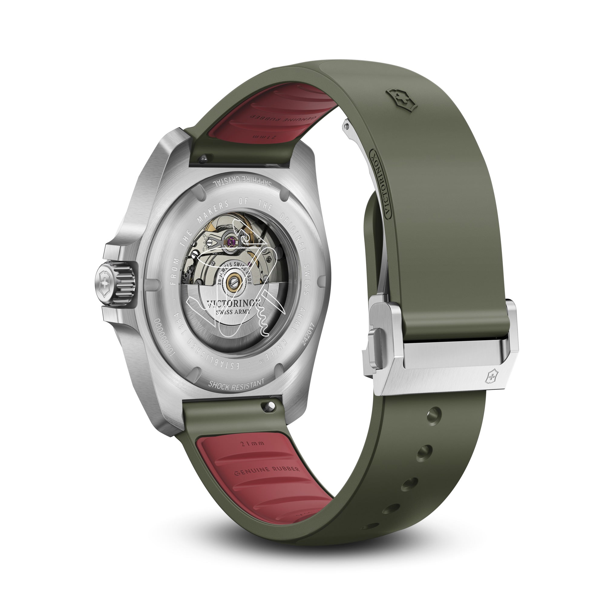 Victorinox I.N.O.X. Automatic & Swiss Army Knife 41 Green Rubber Strap - Green Dial
