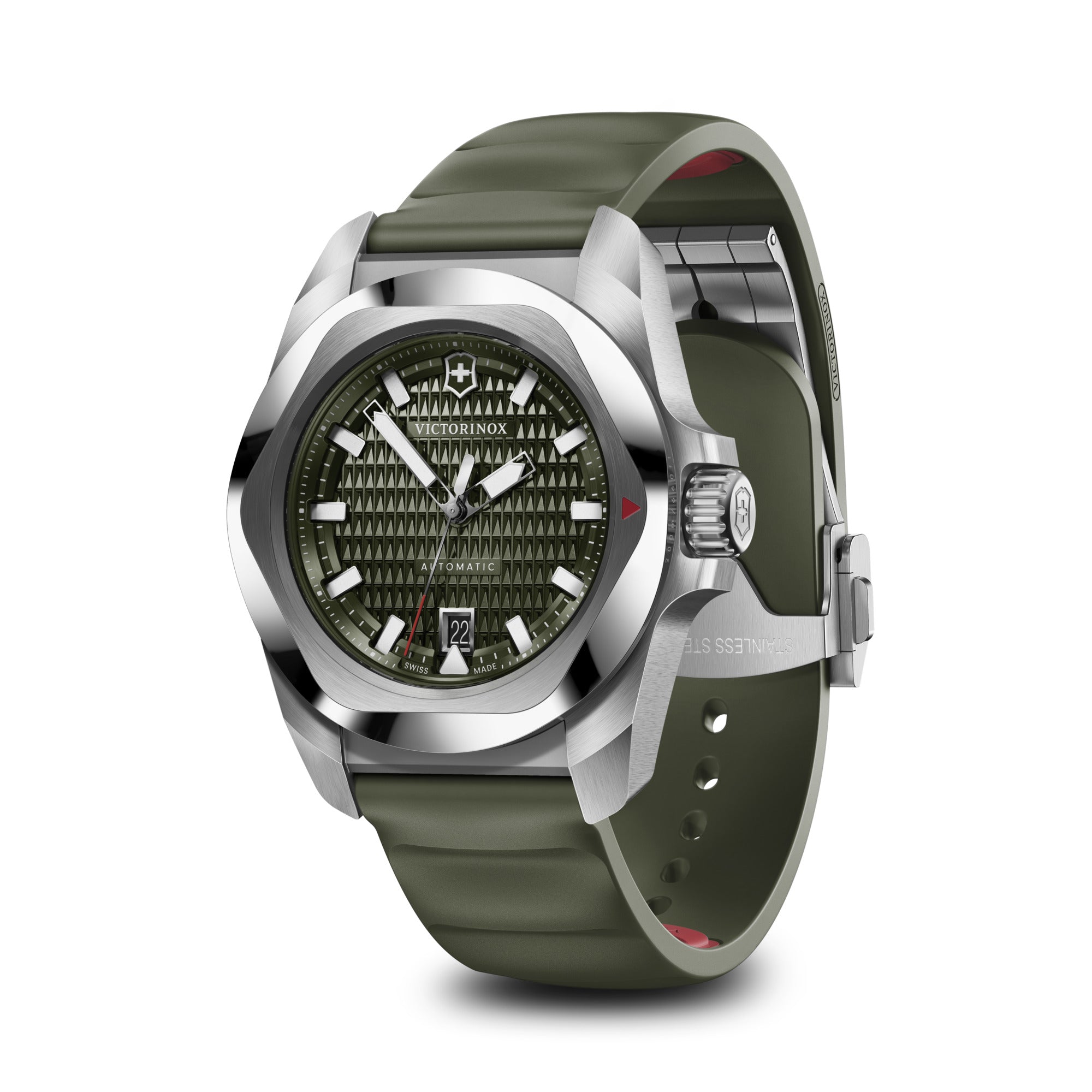 Victorinox I.N.O.X. Automatic & Swiss Army Knife 41 Green Rubber Strap - Green Dial