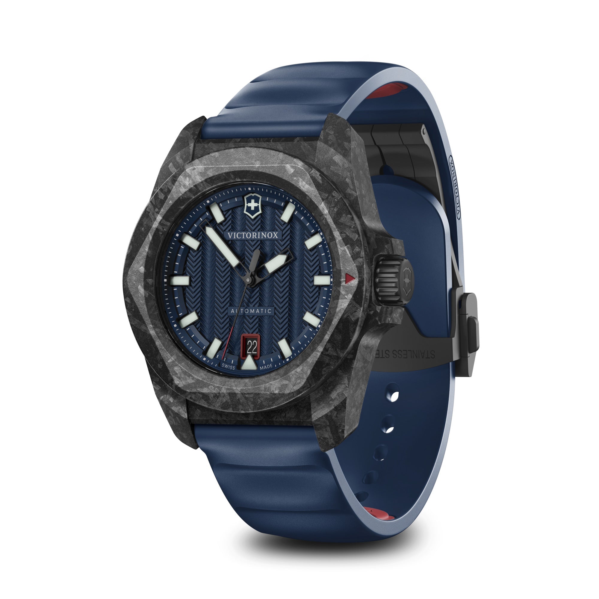 Victorinox I.N.O.X. Automatic & Swiss Army Knife 41mm Blue Rubber Strap - Blue Dial