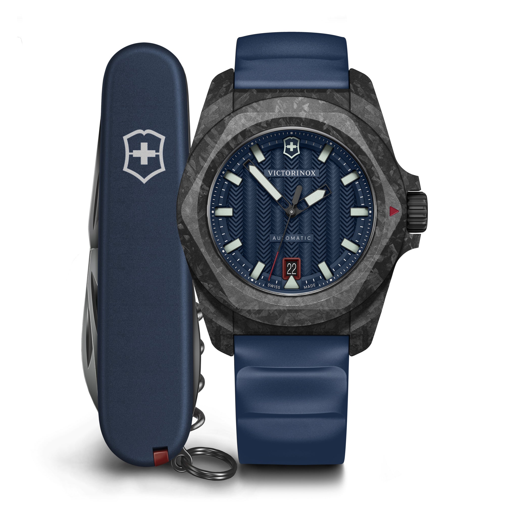 Victorinox I.N.O.X. Automatic & Swiss Army Knife 41mm Blue Rubber Strap - Blue Dial