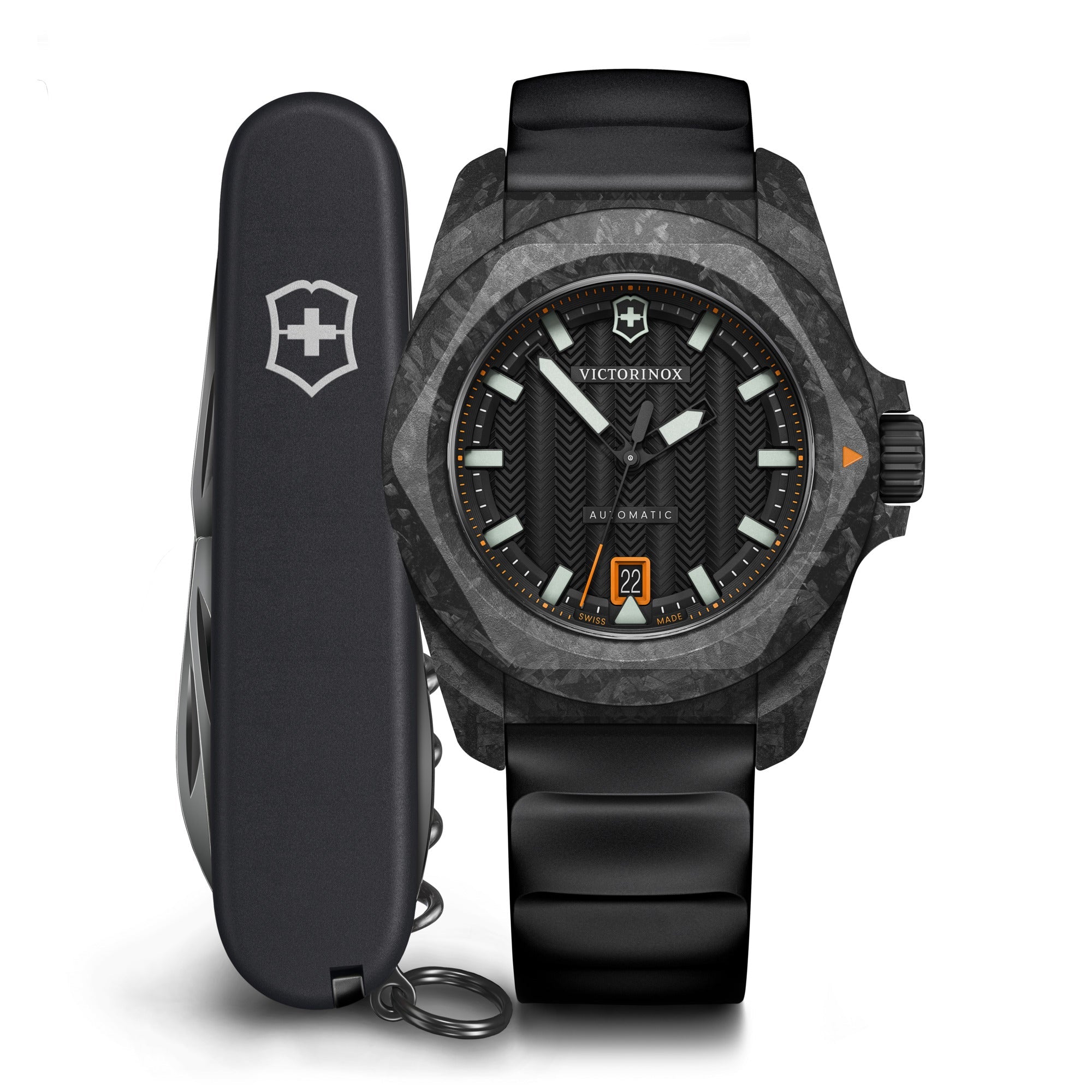 Victorinox I.N.O.X. Automatic & Swiss Army Knife 41mm Black Rubber Strap - Black Dial