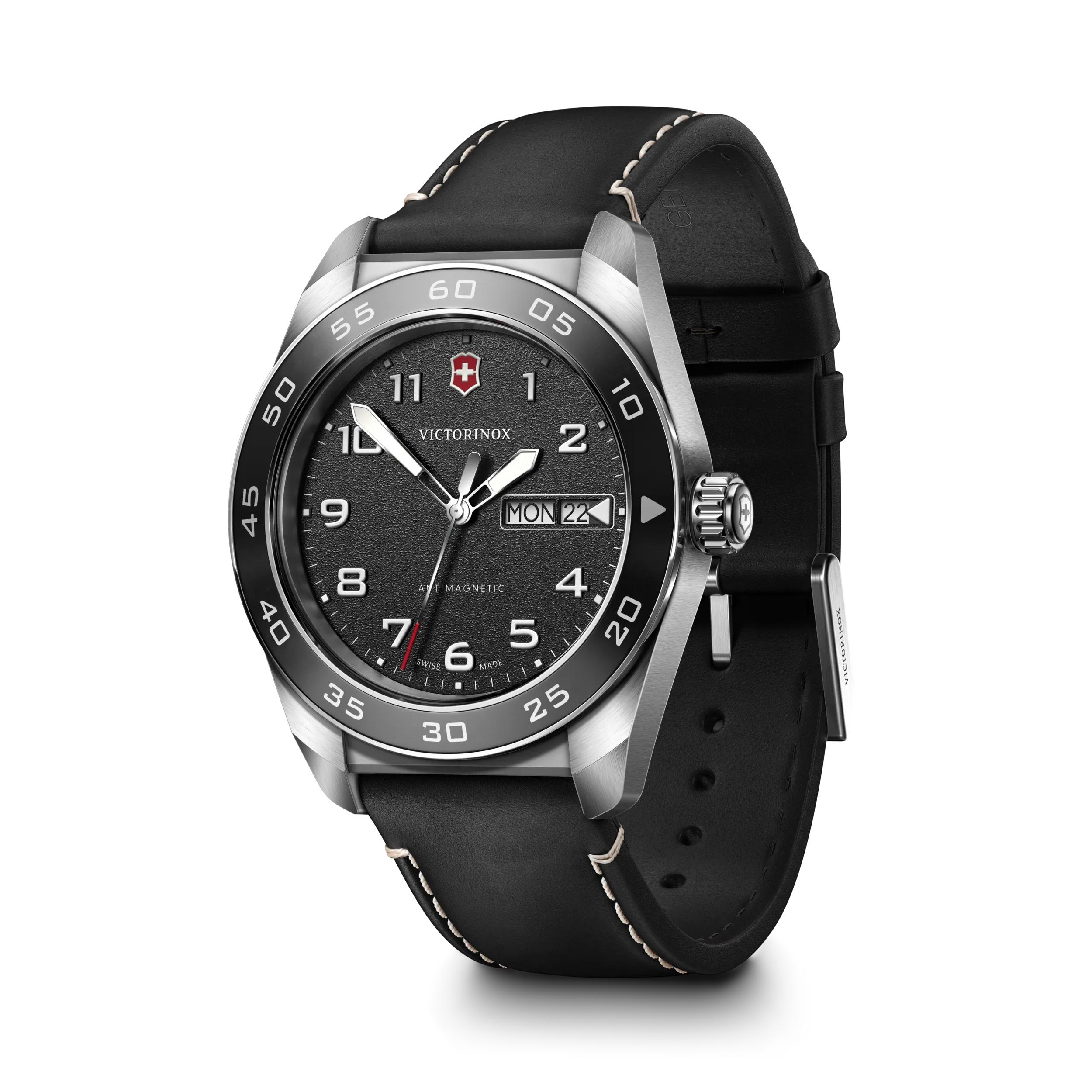 Victorinox Swiss Army Black Dial on Black Leather Strap