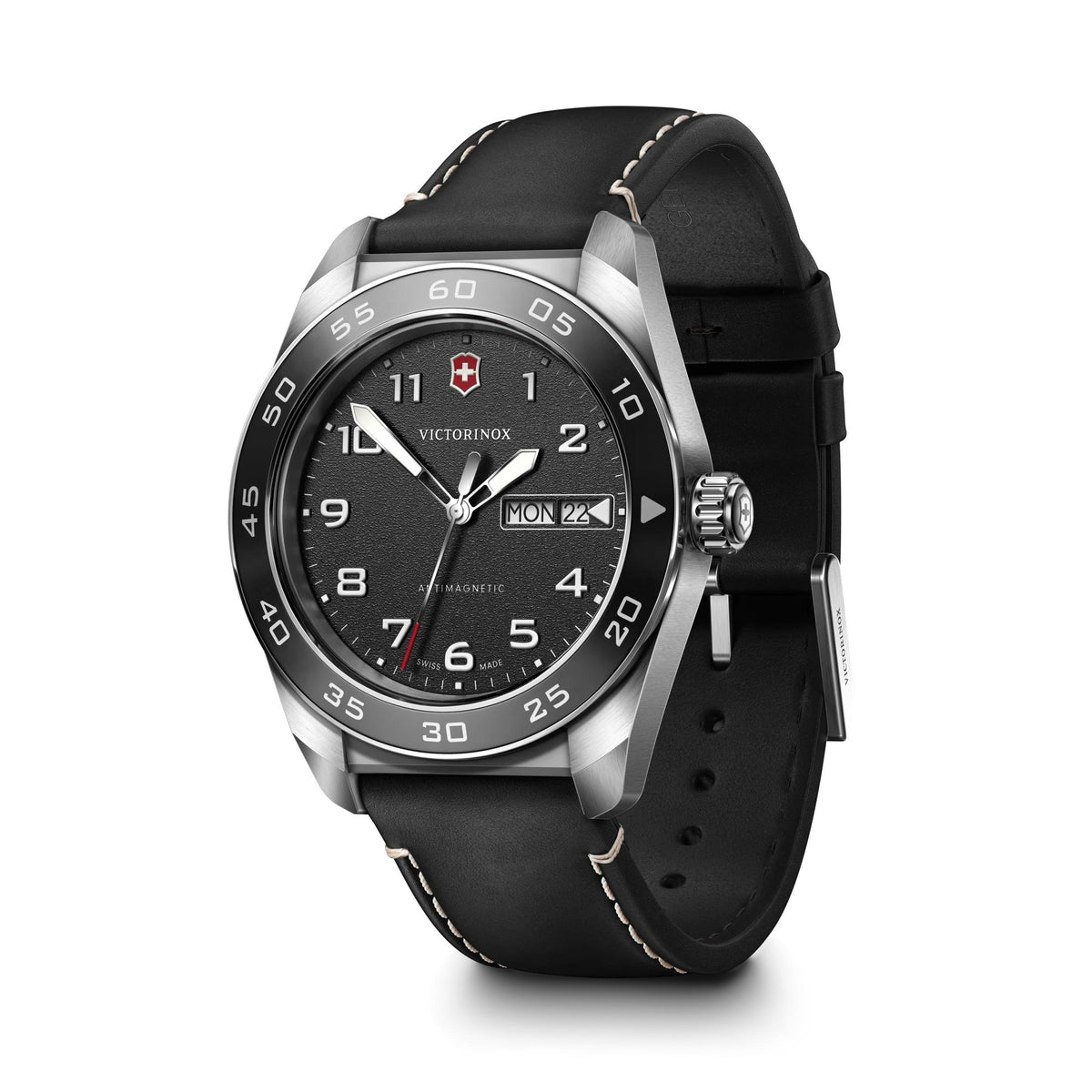 Victorinox Swiss Army Black Dial on Black Leather Strap