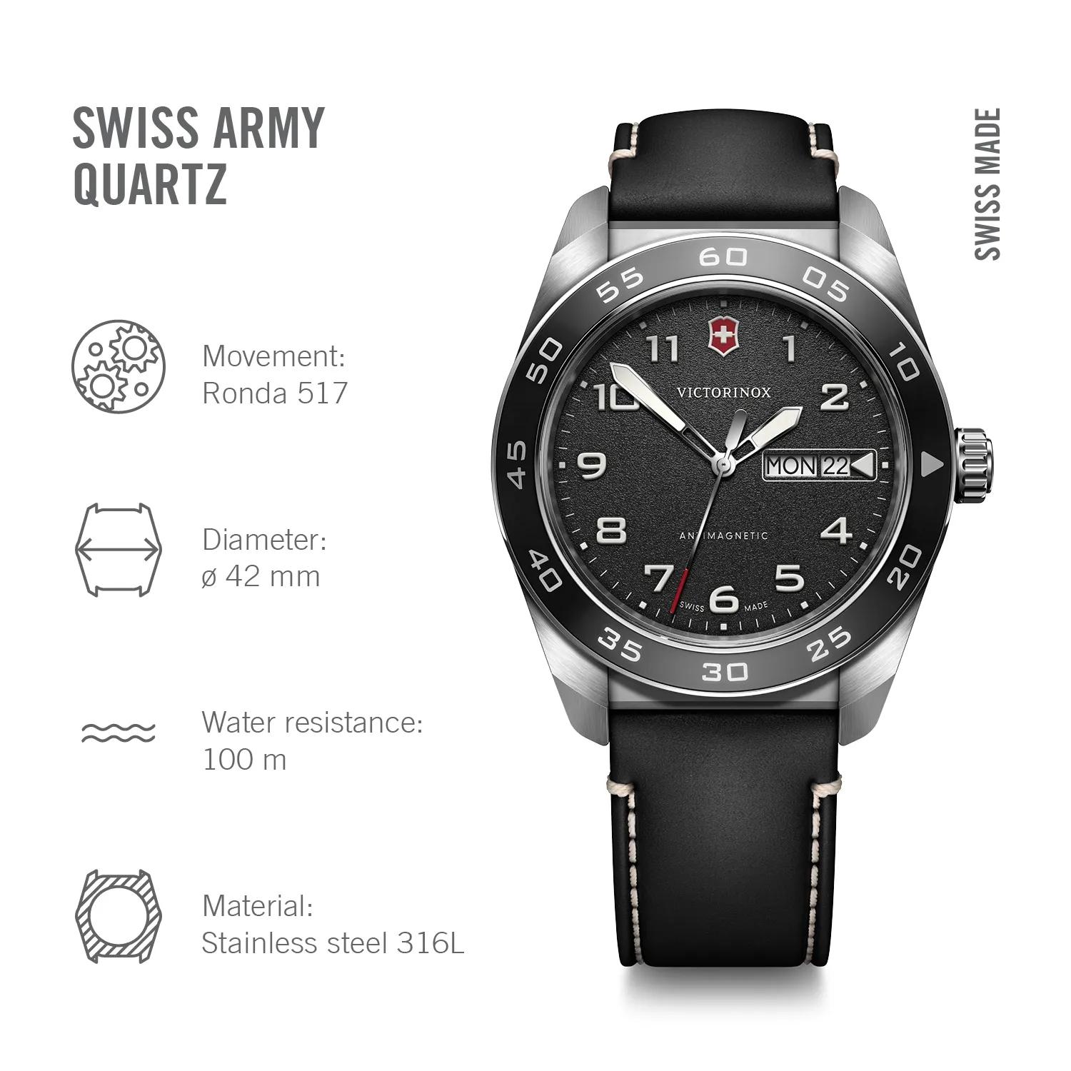 Victorinox Swiss Army Black Dial on Black Leather Strap