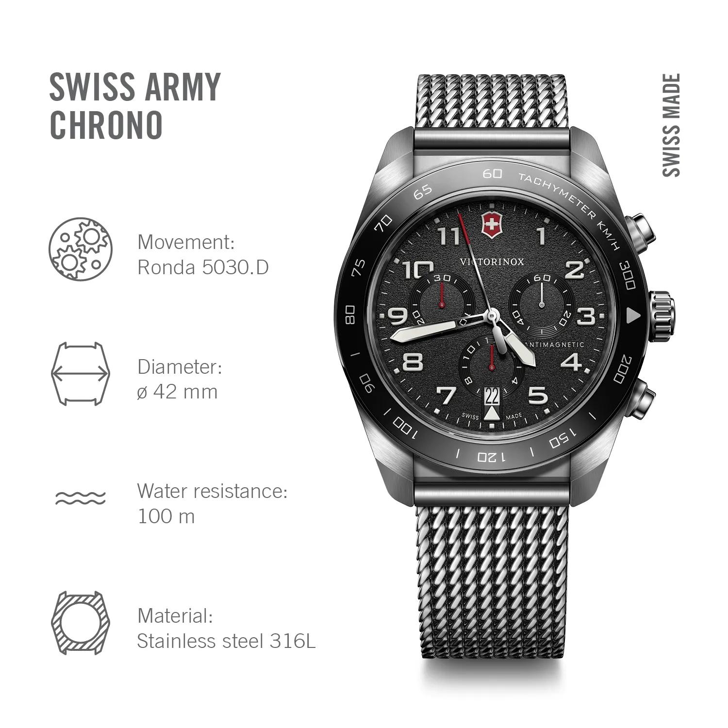 Victorinox Swiss Army Chronograph Black Dial on Stainless Steel Bracelet