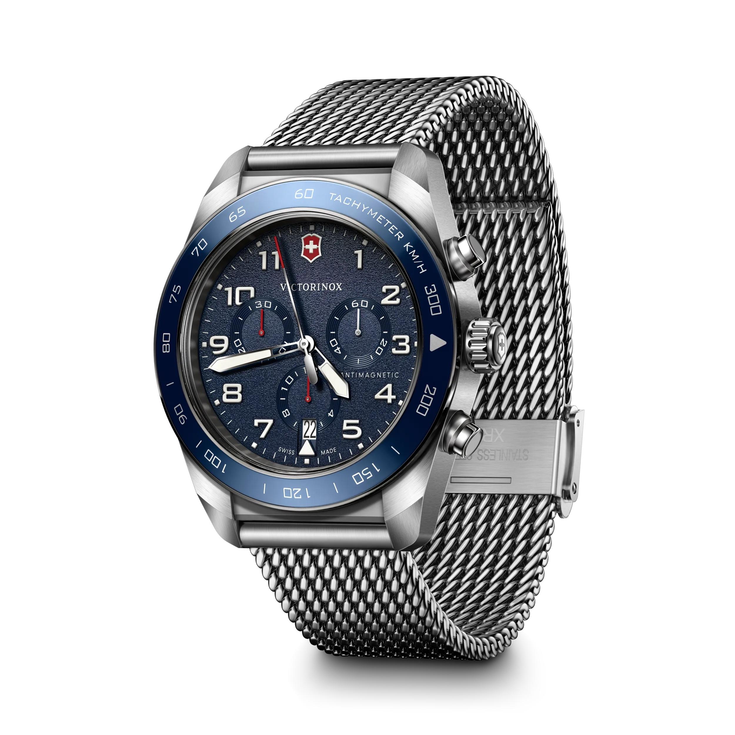 Victorinox Swiss Army Chronograph Blue Dial on Stainless Steel Bracelet