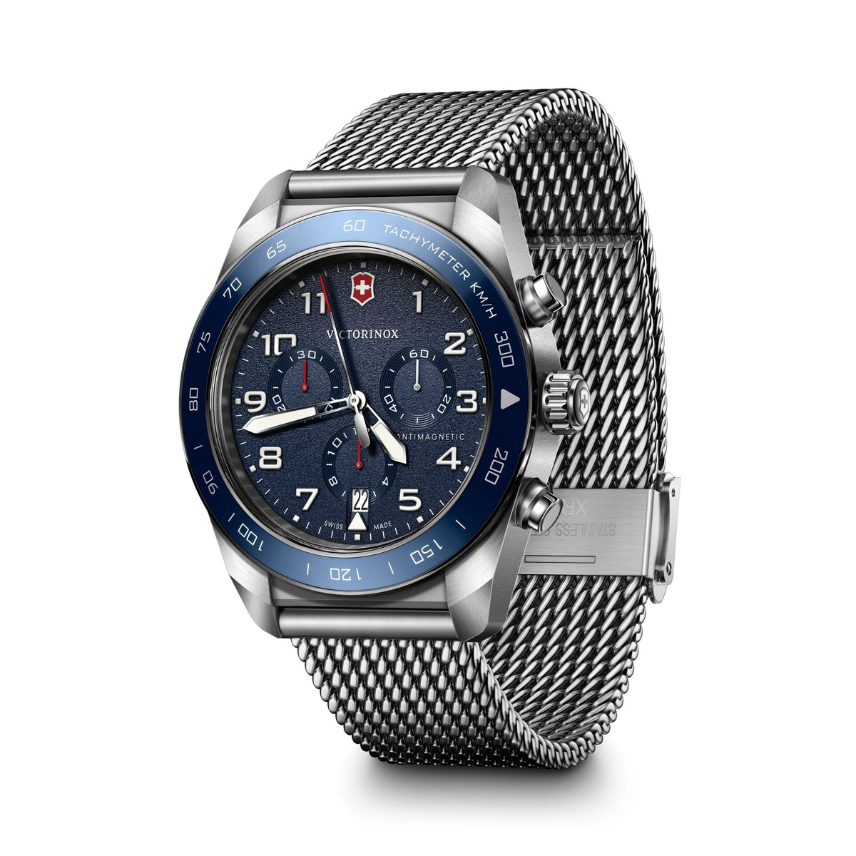 Victorinox Swiss Army Chronograph Blue Dial on Stainless Steel Bracelet