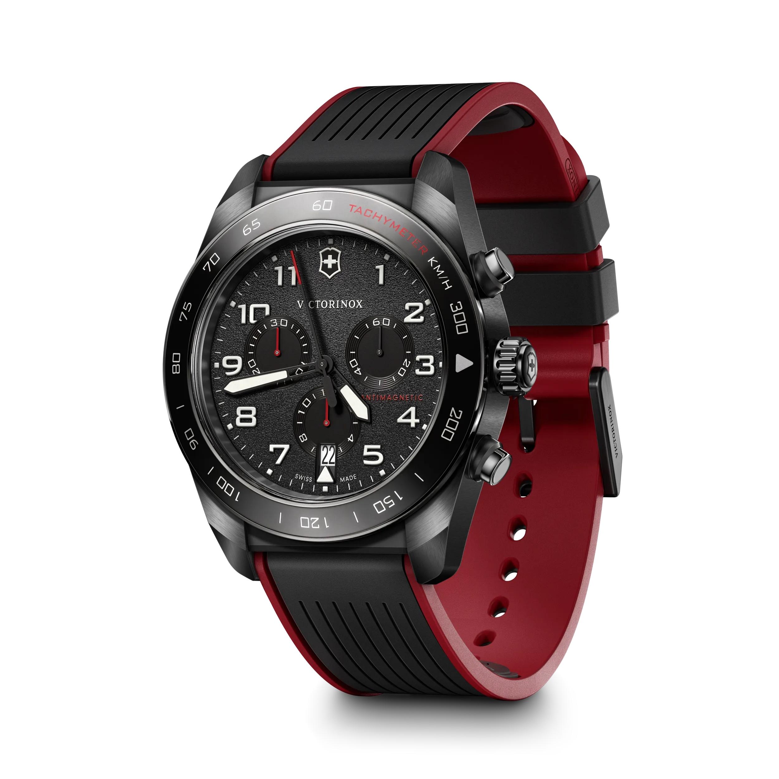 Victorinox Swiss Army Chronograph Black Dial on Black and Red Rubber Strap