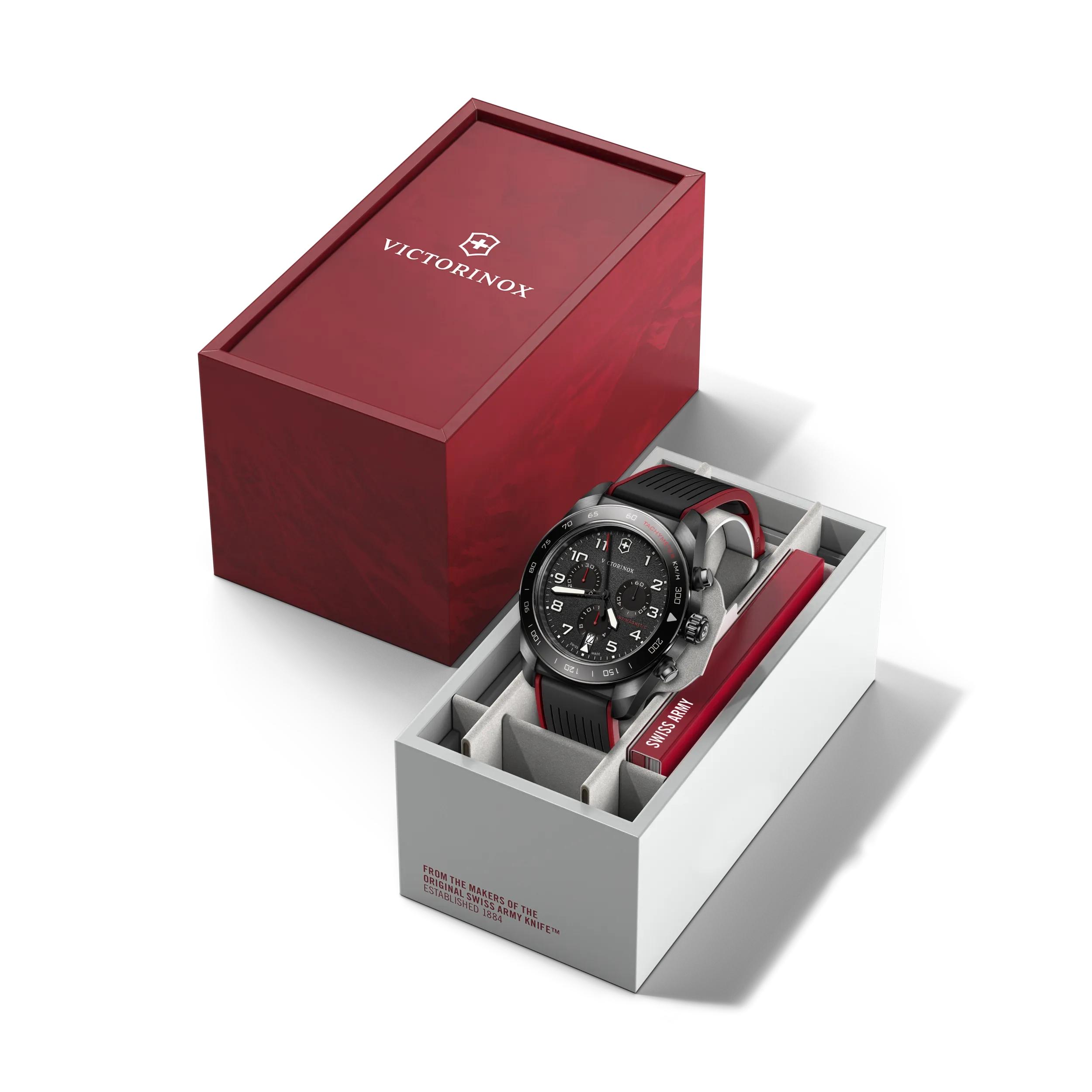 Victorinox Swiss Army Chronograph Black Dial on Black and Red Rubber Strap