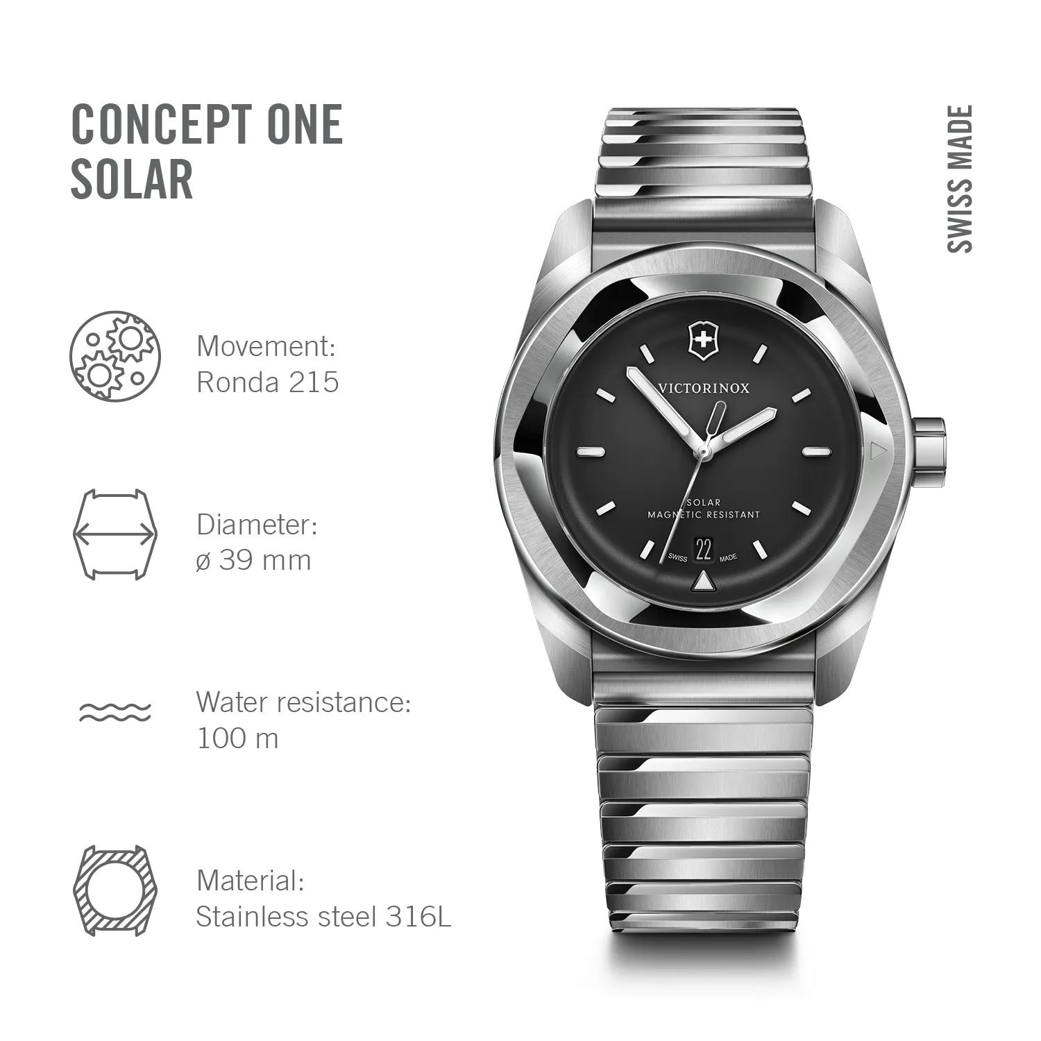Victorinox Concept One Solar Black Dial on Stainless Steel Bracelet