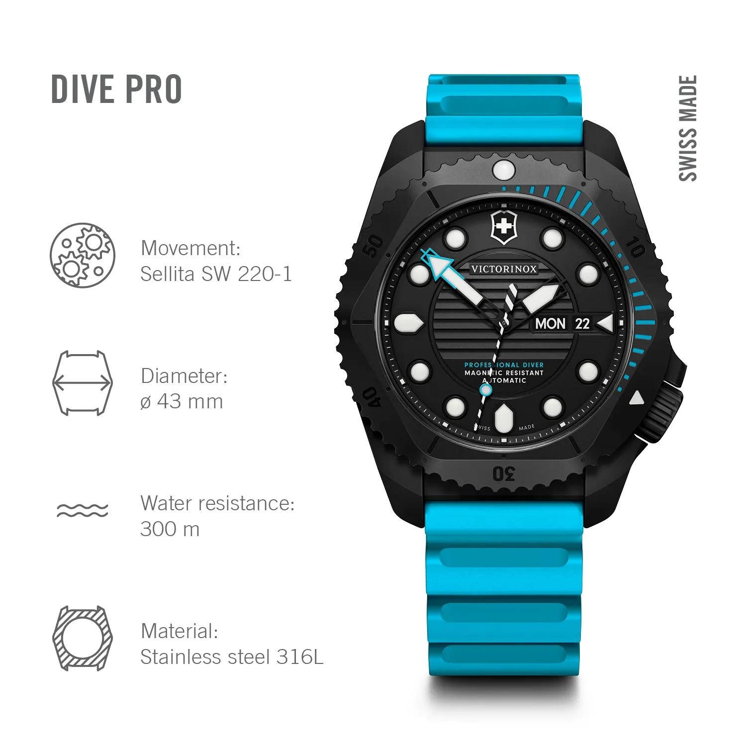 Victorinox Dive Pro Automatic Black Dial on Blue Rubber Strap