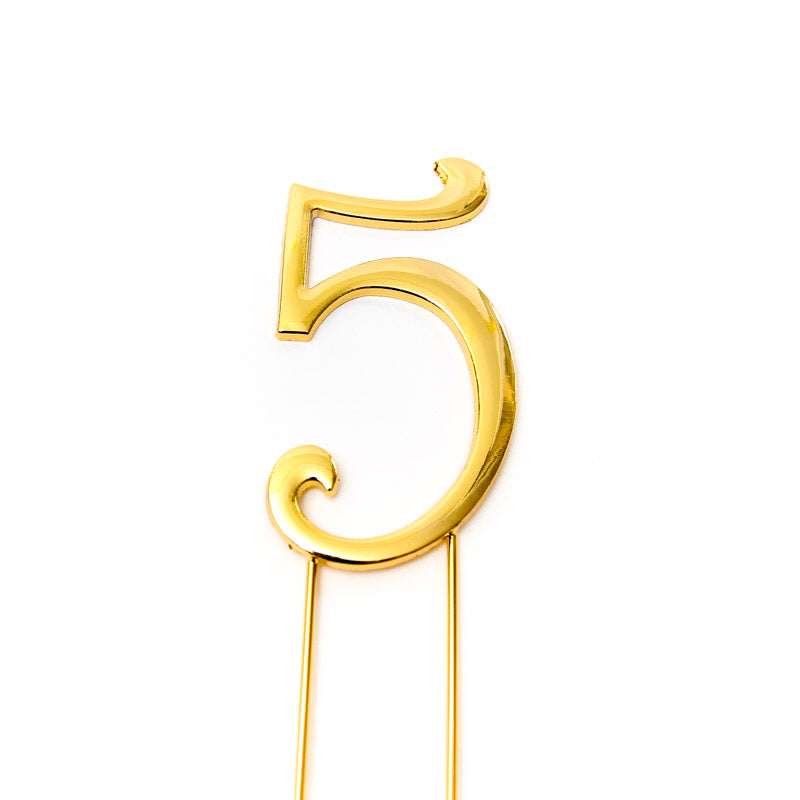 Cake & Candle Cake Topper Number 5 Gold 7cm