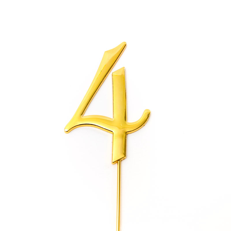 Cake & Candle Cake Topper Number 4 Gold 7cm