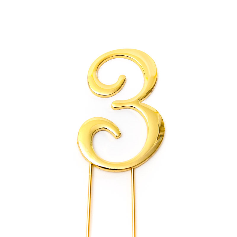Cake & Candle Cake Topper Number 3 Gold 7cm