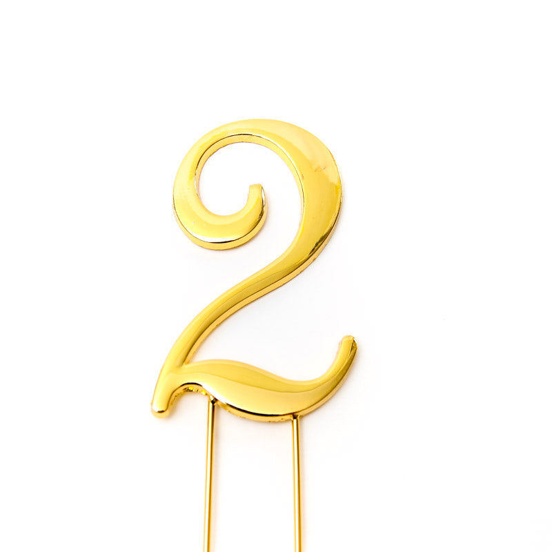 Cake & Candle Cake Topper Number 2 Gold 7cm