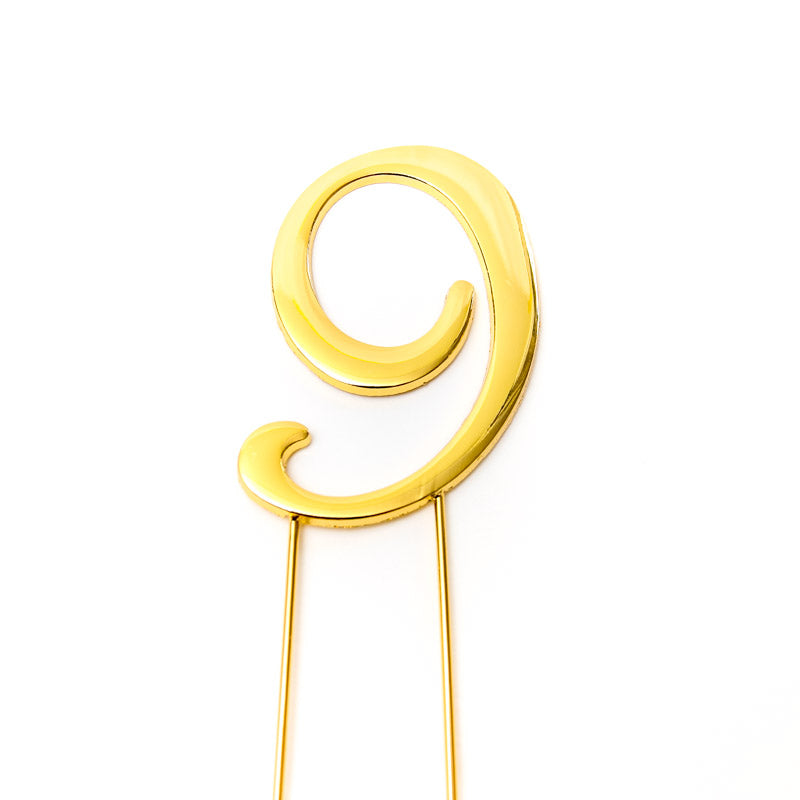 Cake & Candle Cake Topper Number 9 Gold 7cm