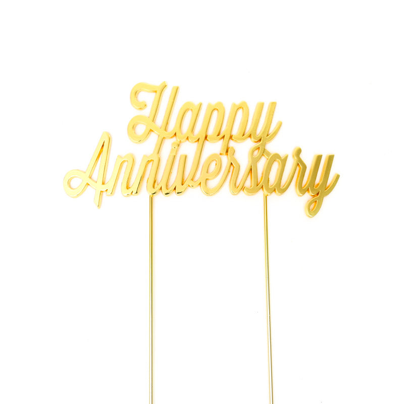 Cake & Candle Plated Cake Topper Happy Anniversary Gold