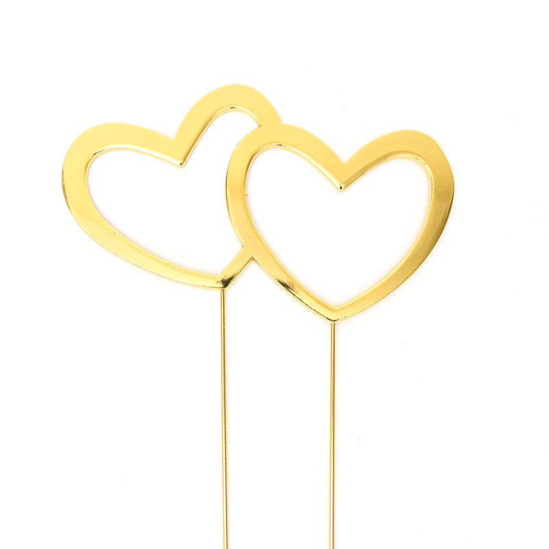 Cake & Candle Gold Plated Cake Topper Double Heart