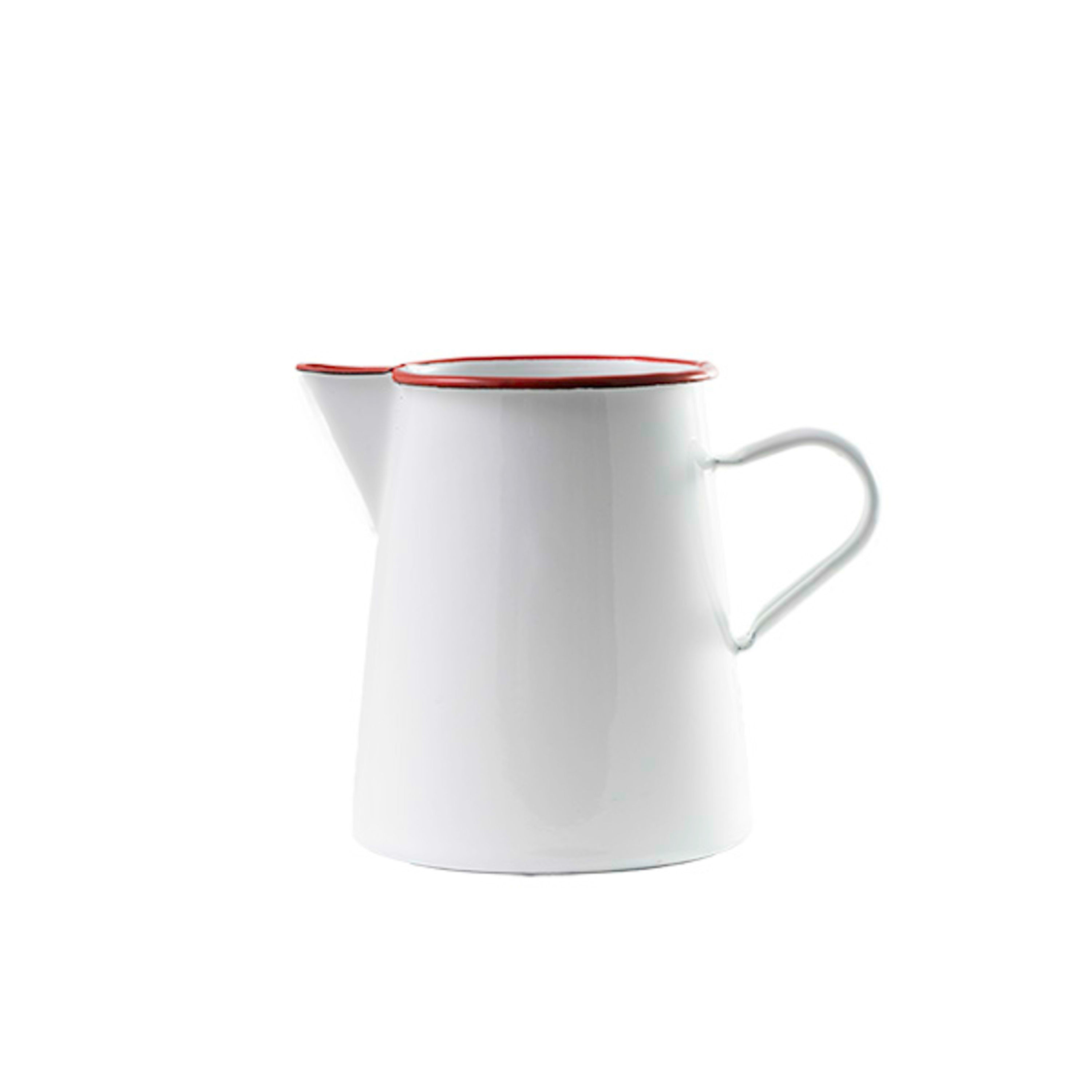 Urban Style Enamelware Premium Pitcher Seamless Base 1L - White with Red Rim