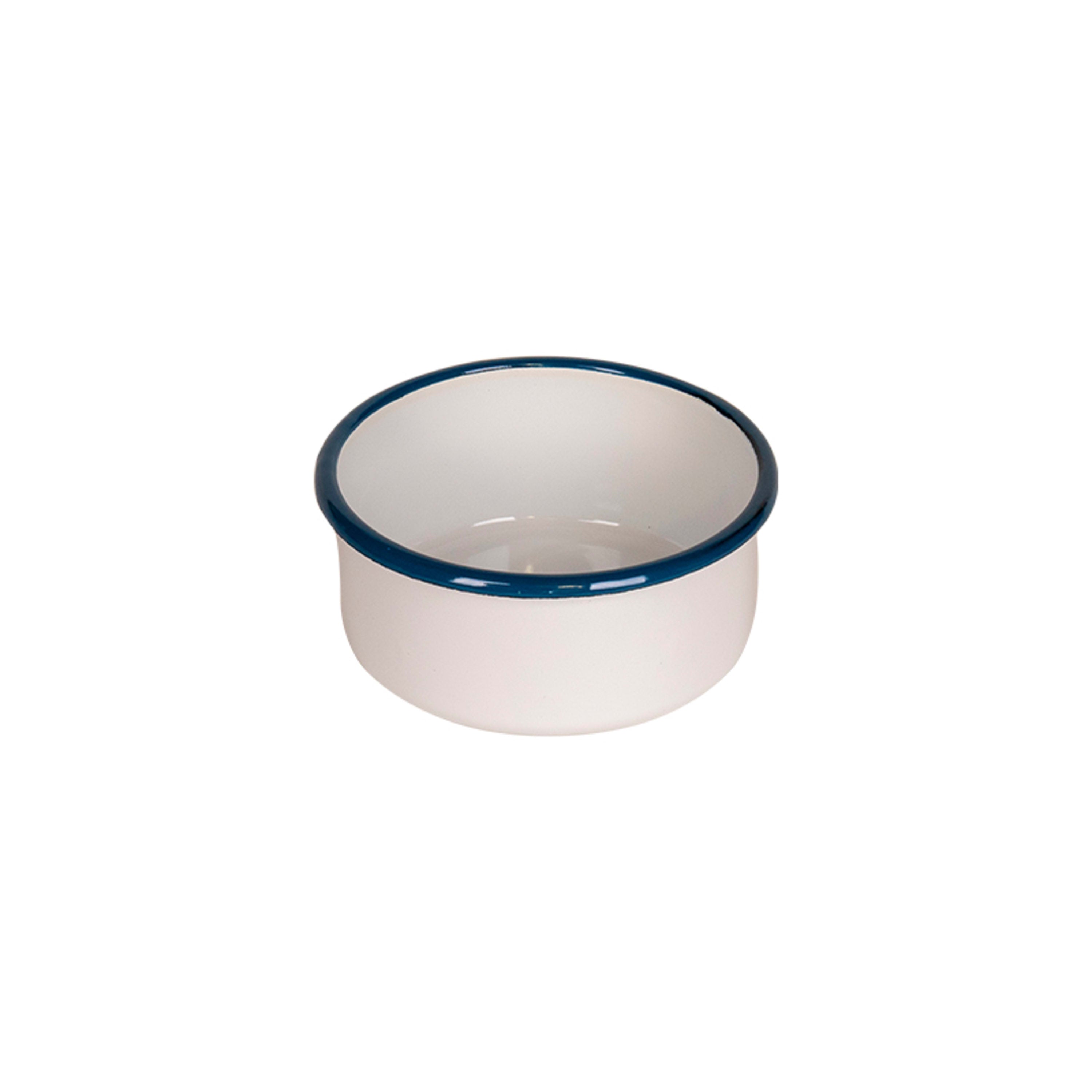 Urban Style Enamelware Round Bowl 12x6cm - White with Blue Rim