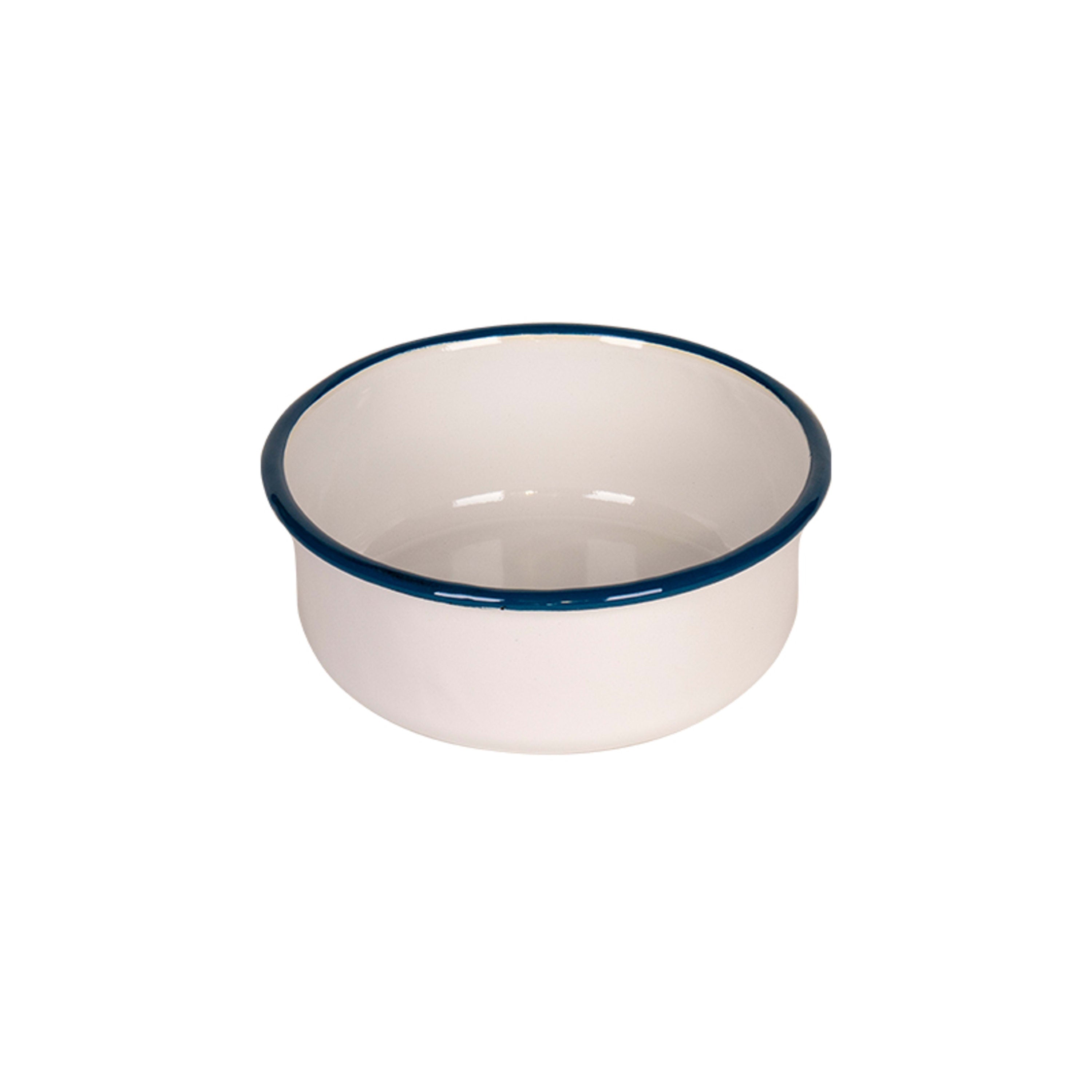 Urban Style Enamelware Round Bowl 16x7cm - White with Blue Rim