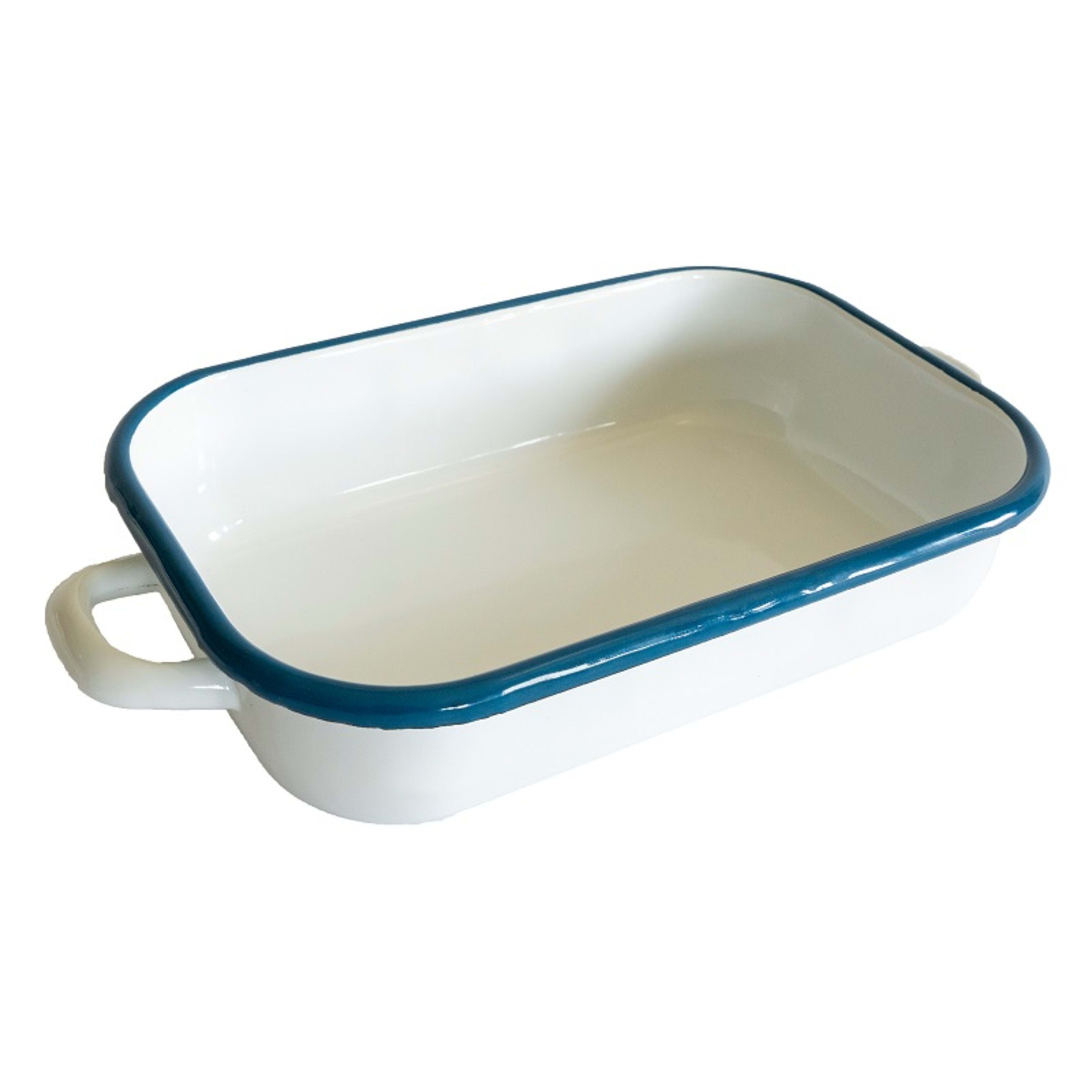 Urban Style Enamelware Induction Baking Dish 26x16.5x6cm 2.2L - White & Blue Rim