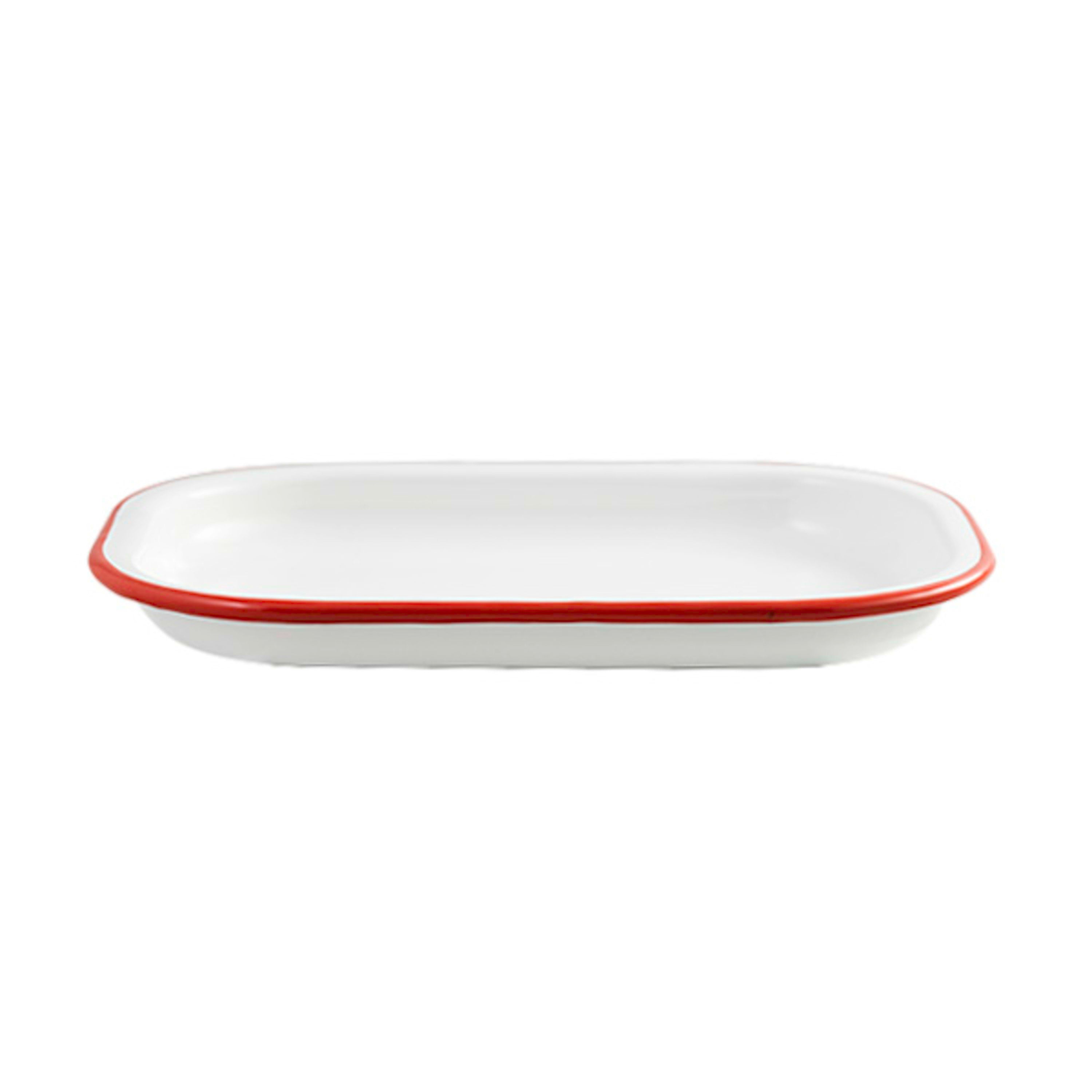 Urban Style Enamelware Rectangular Sandwich Tray 21x14.5x2cm - White with Red Rim