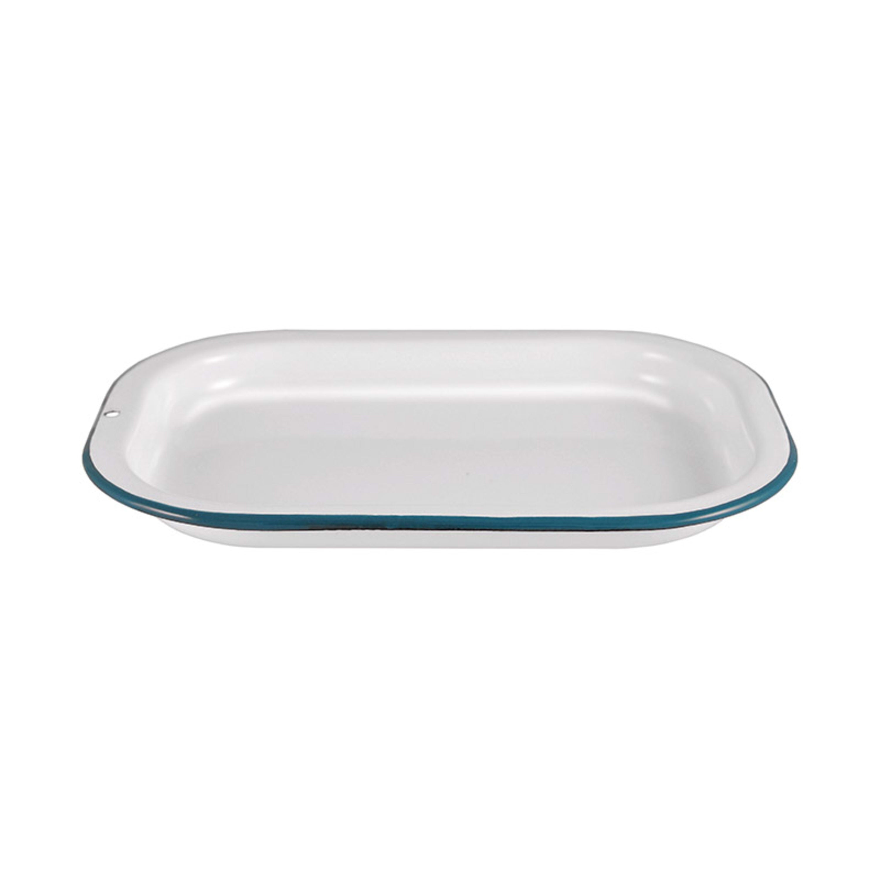 Urban Style Enamelware Rectangular Sandwich Tray 21x14.5x2cm - White with Blue Rim