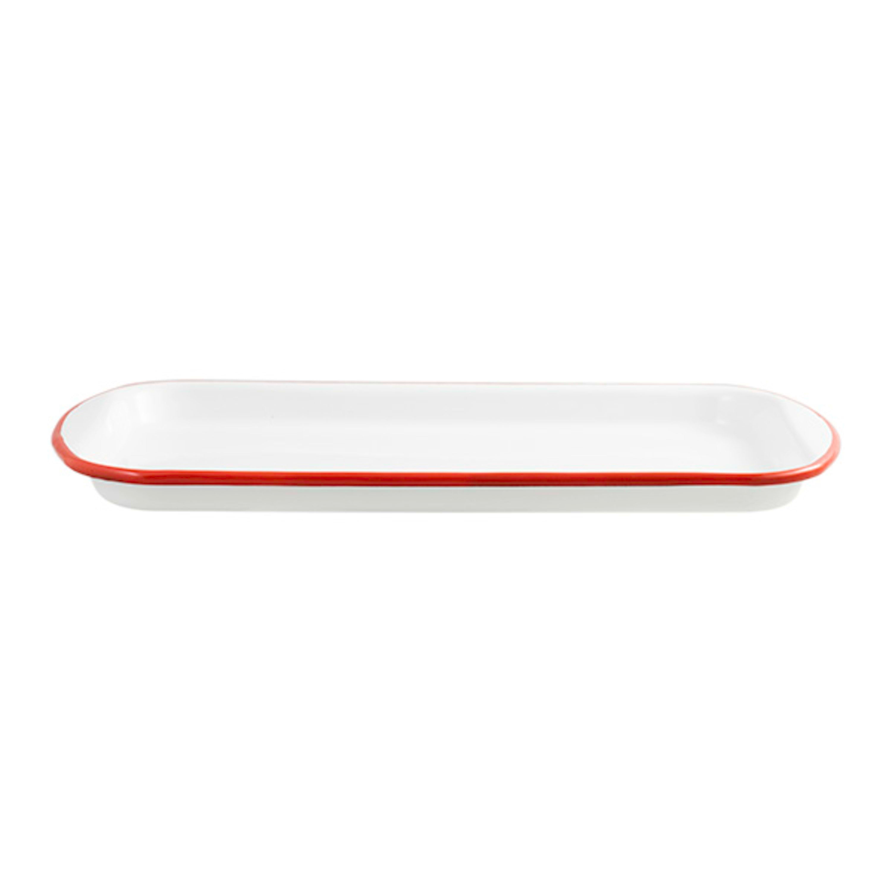 Urban Style Enamelware Rectangular Sandwich Tray 32x17.5x2cm - White with Red Rim