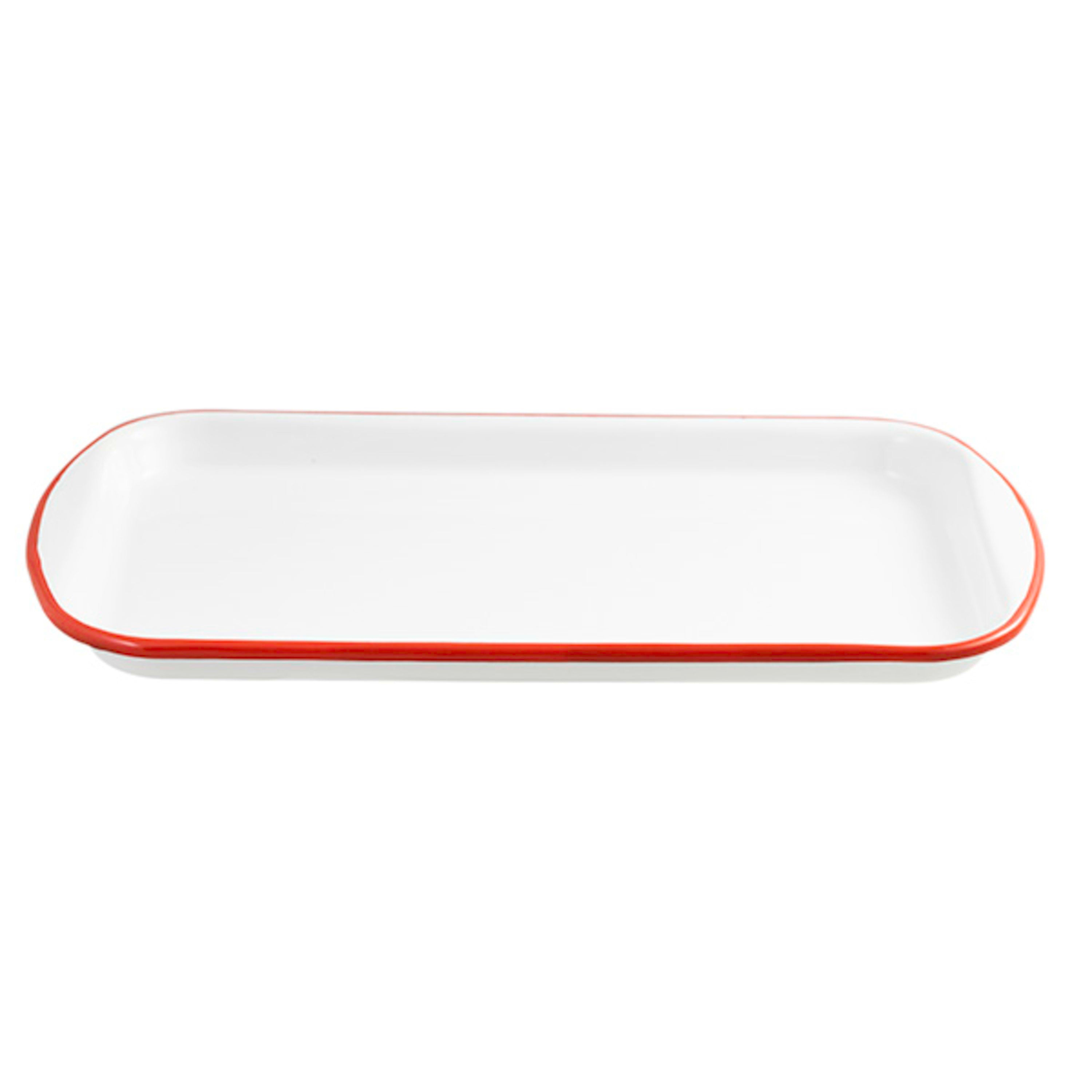 Urban Style Enamelware Rectangular Sandwich Tray 32x17.5x2cm - White with Red Rim