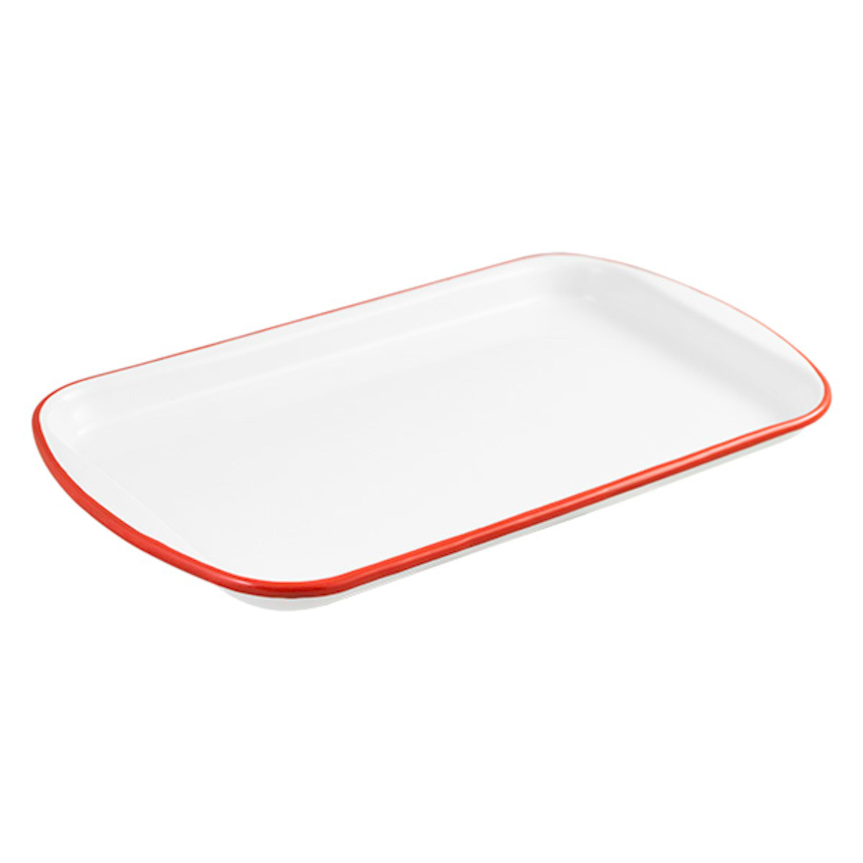Urban Style Enamelware Rectangular Sandwich Tray 32x17.5x2cm - White with Red Rim