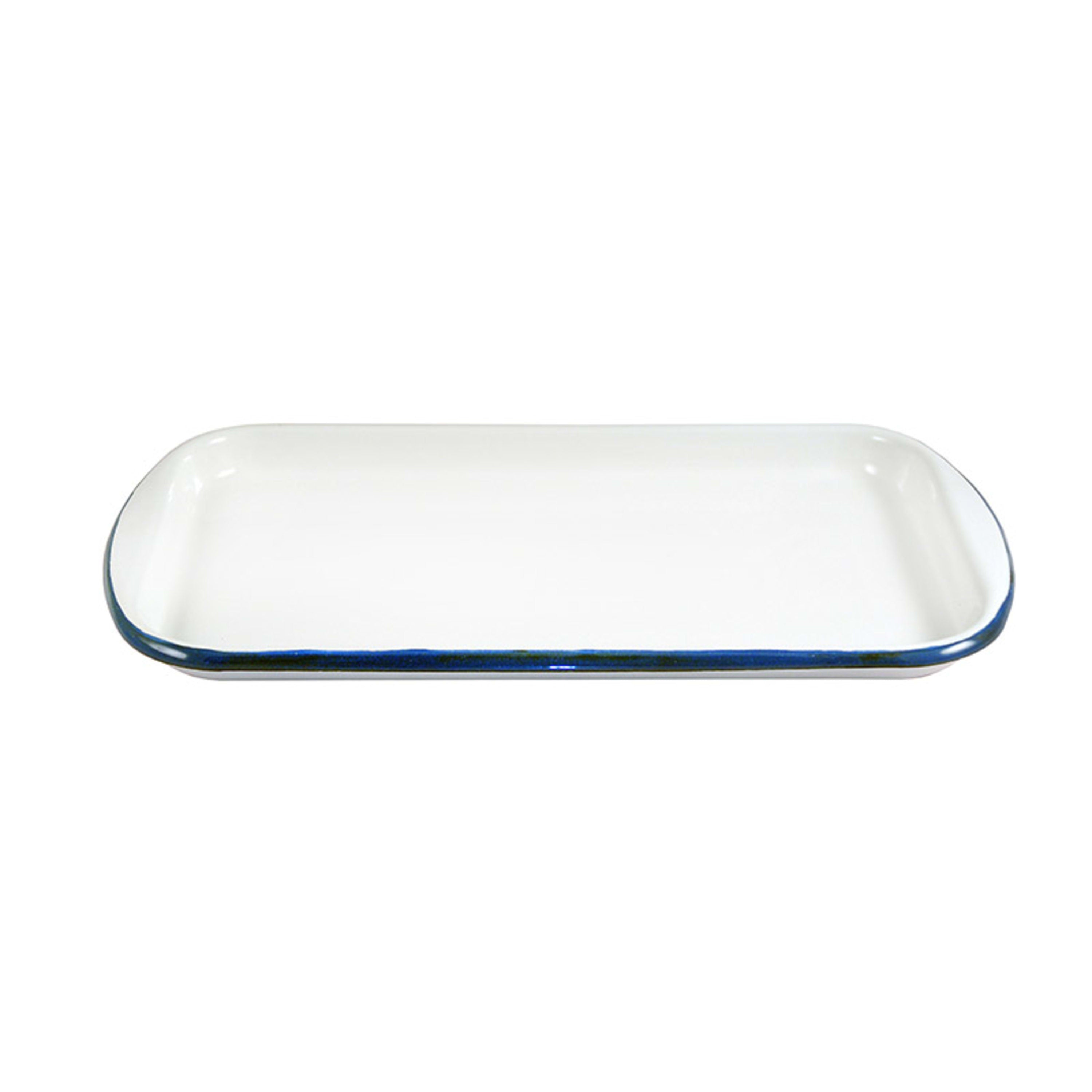 Urban Style Enamelware Rectangular Sandwich Tray 32x17.5x2cm - White with Blue Rim