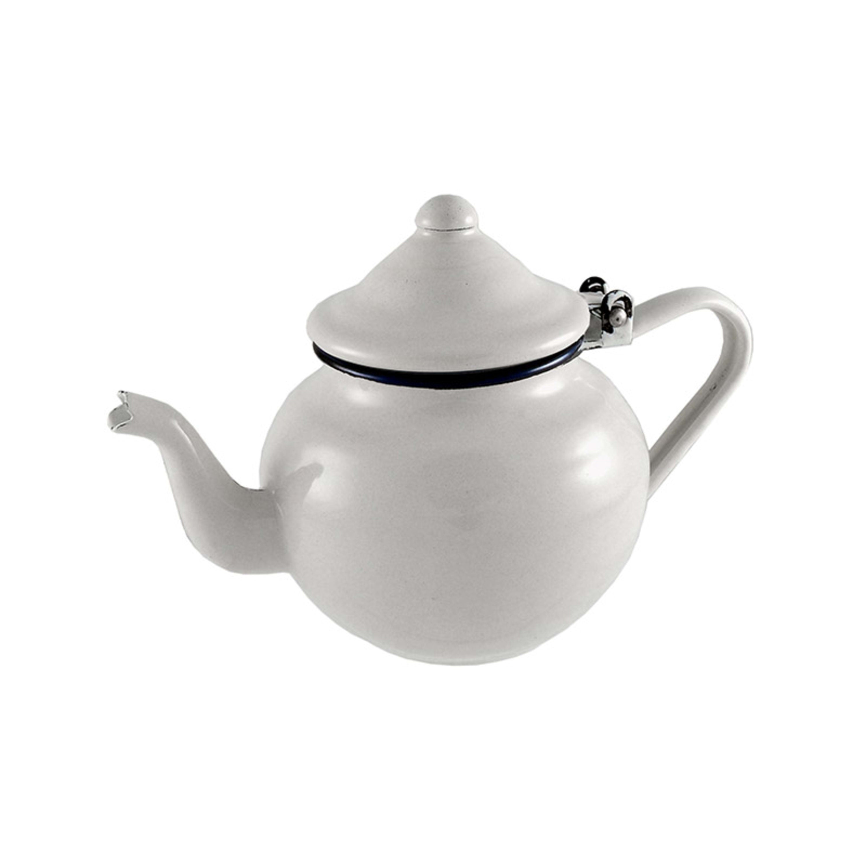 Urban Style Enamelware Teapot 700ml - White with Blue Rim