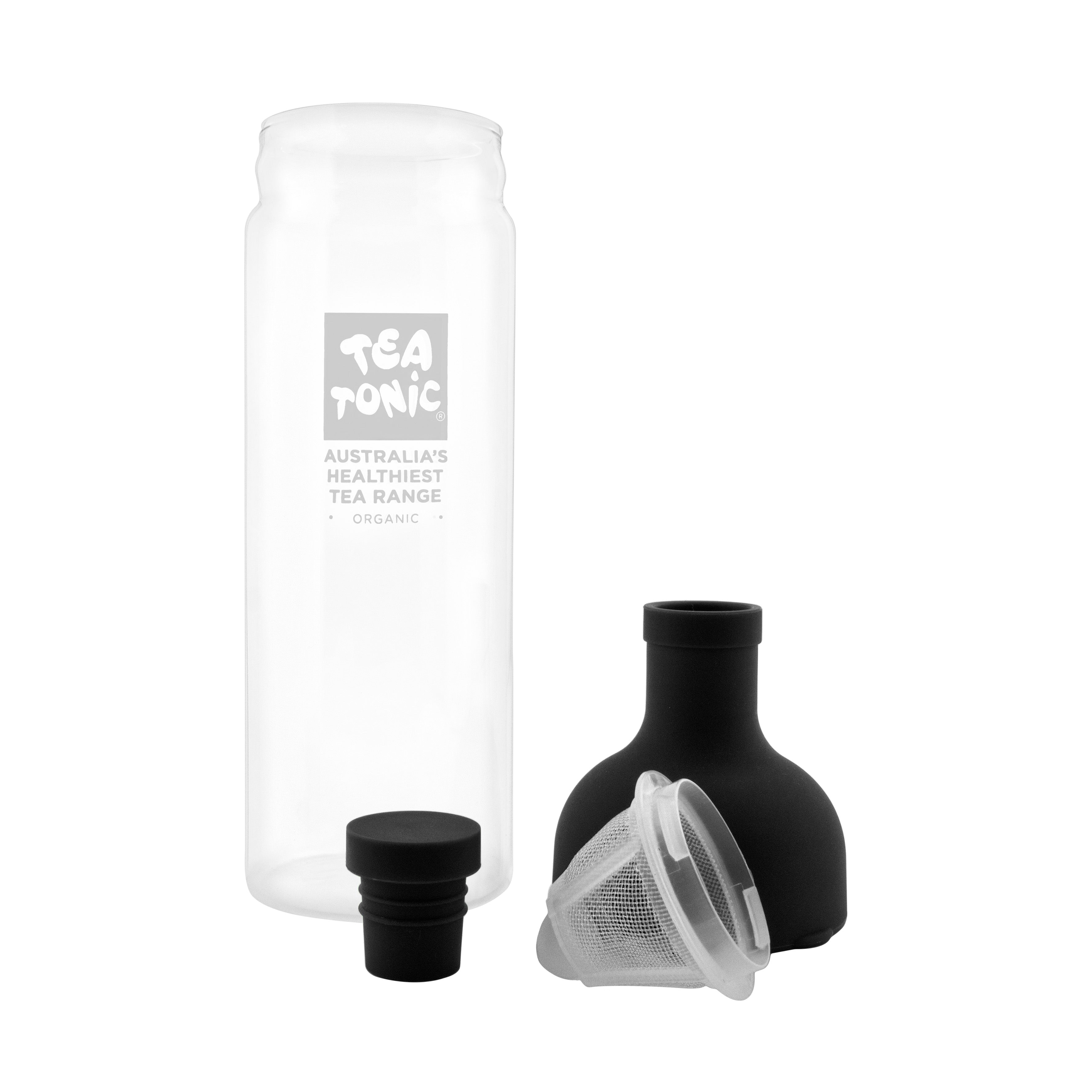 Tea Tonic Glass Cold Tea Bottle 750ml - Black Lid