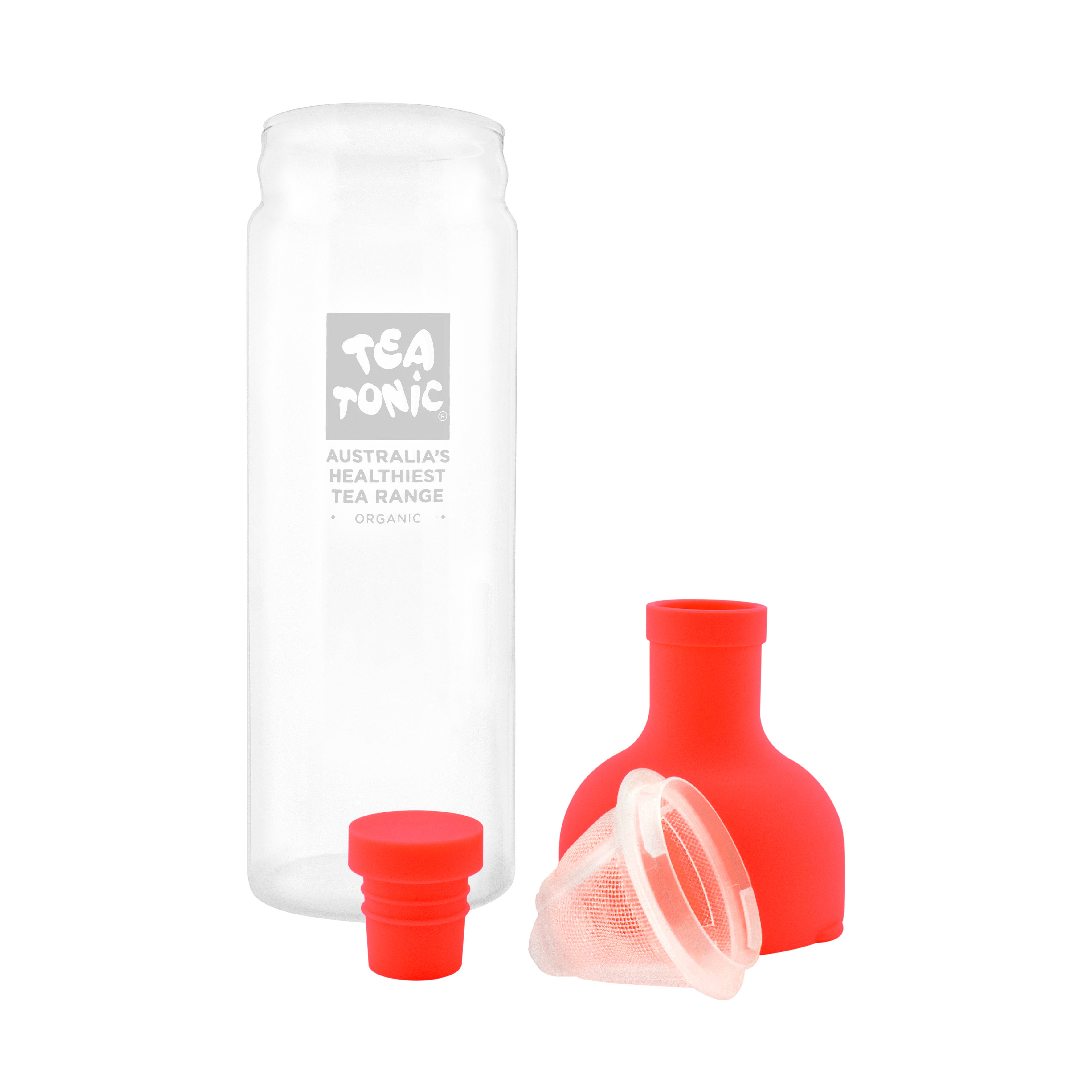 Tea Tonic Glass Cold Tea Bottle 750ml - Red Lid