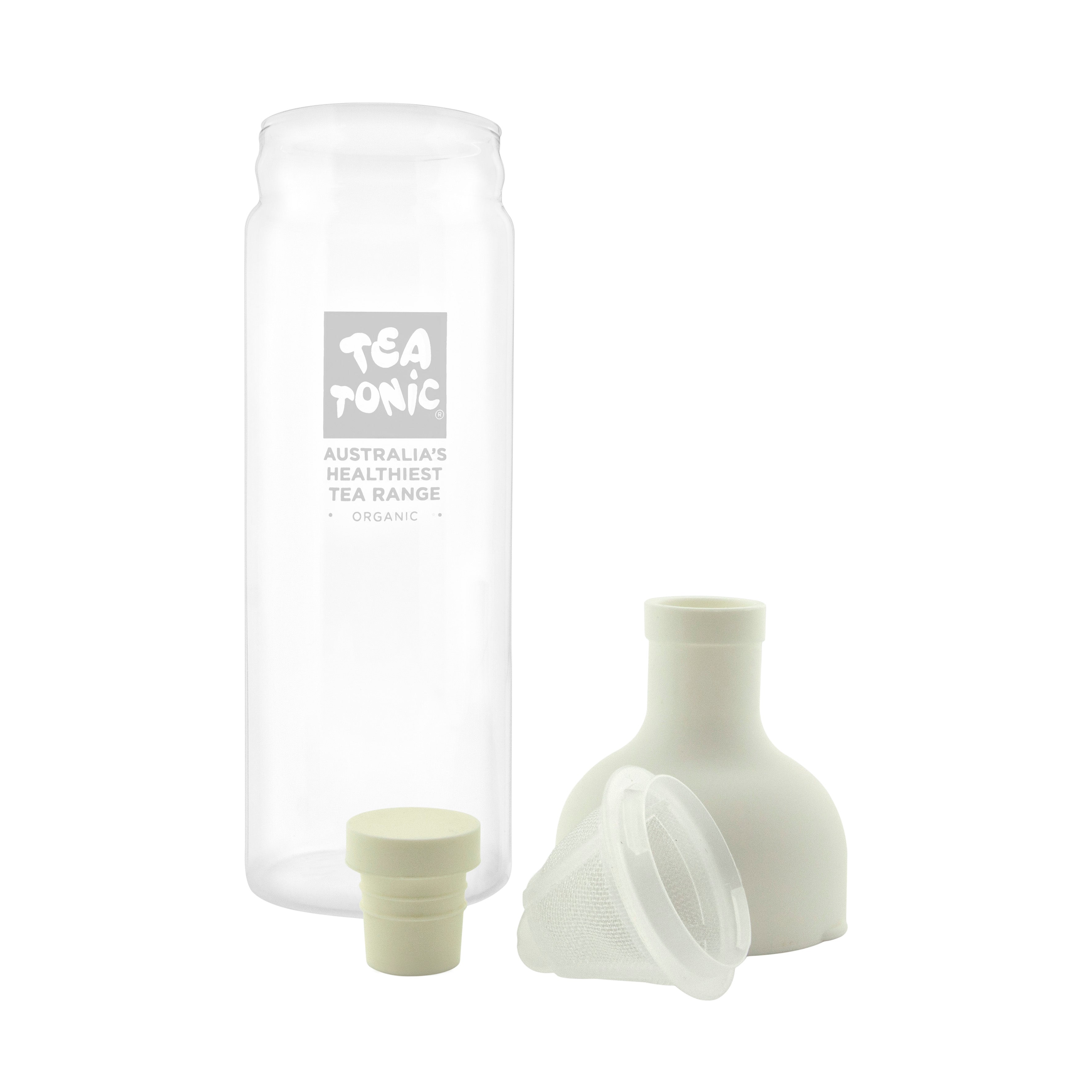 Tea Tonic Glass Cold Tea Bottle 750ml - White Lid