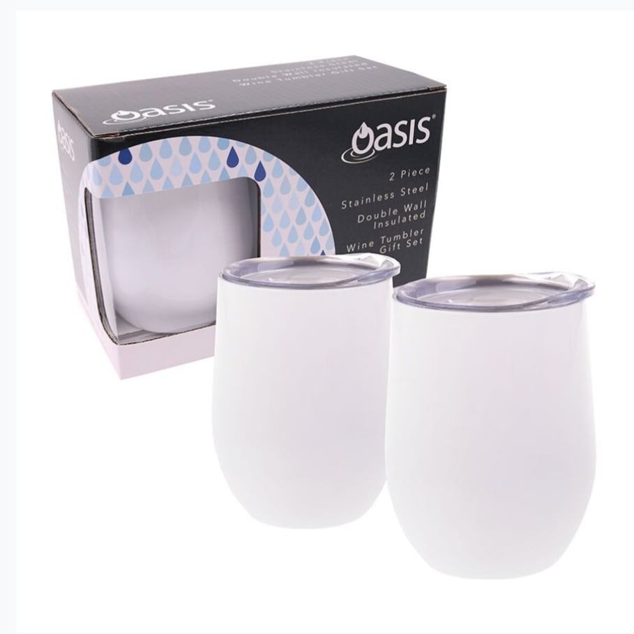 Oasis 2 Piece Double Wall Insulated Wine Tumbler Gift Set 330ml - White