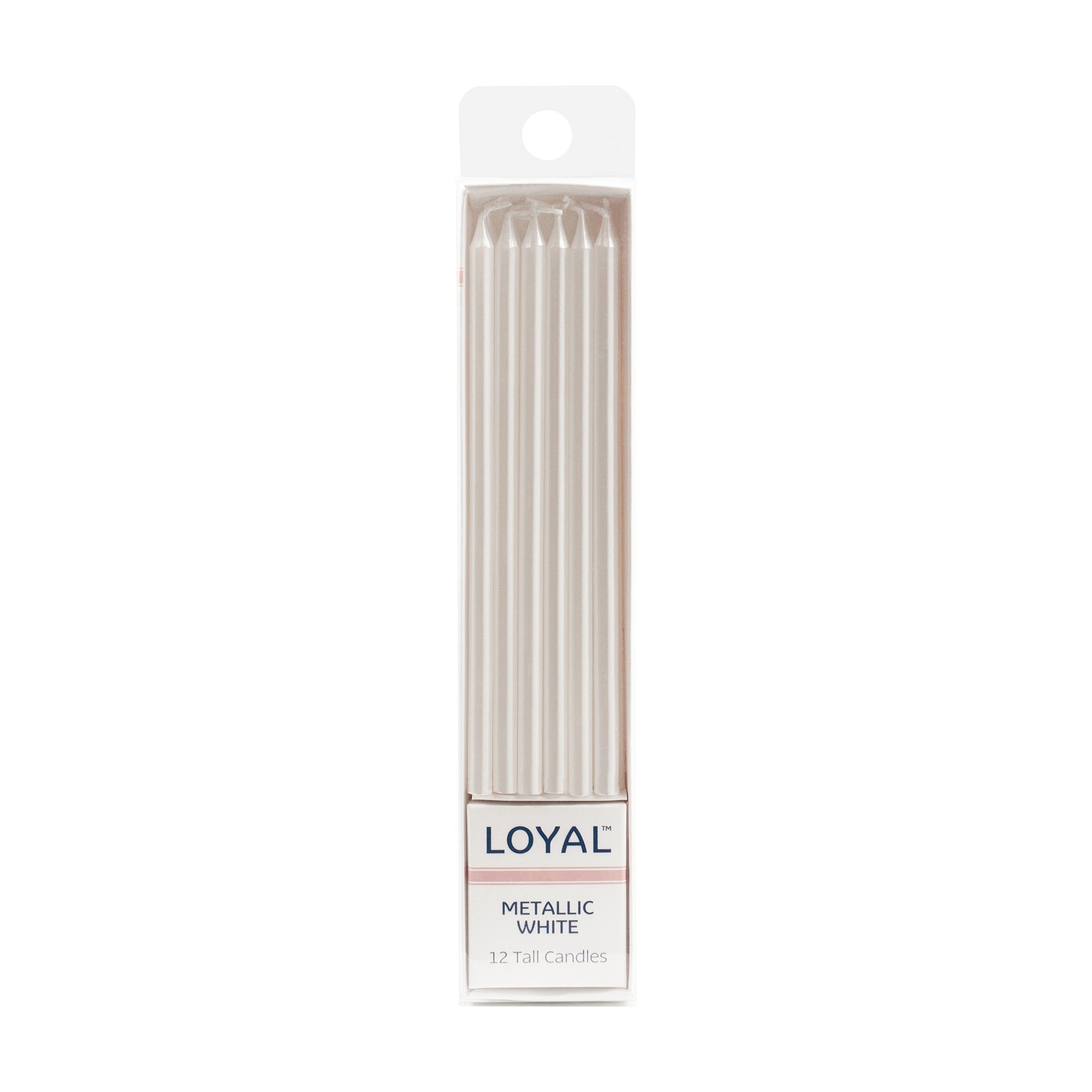LOYAL Tall Candle Metallic White 12 Piece