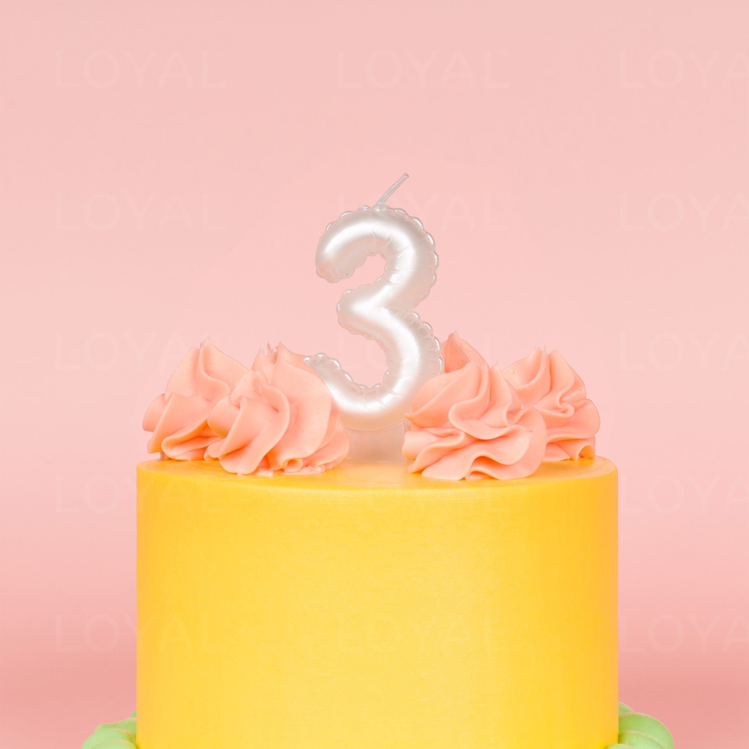 LOYAL Balloon Number "3" Candle - Metallic White