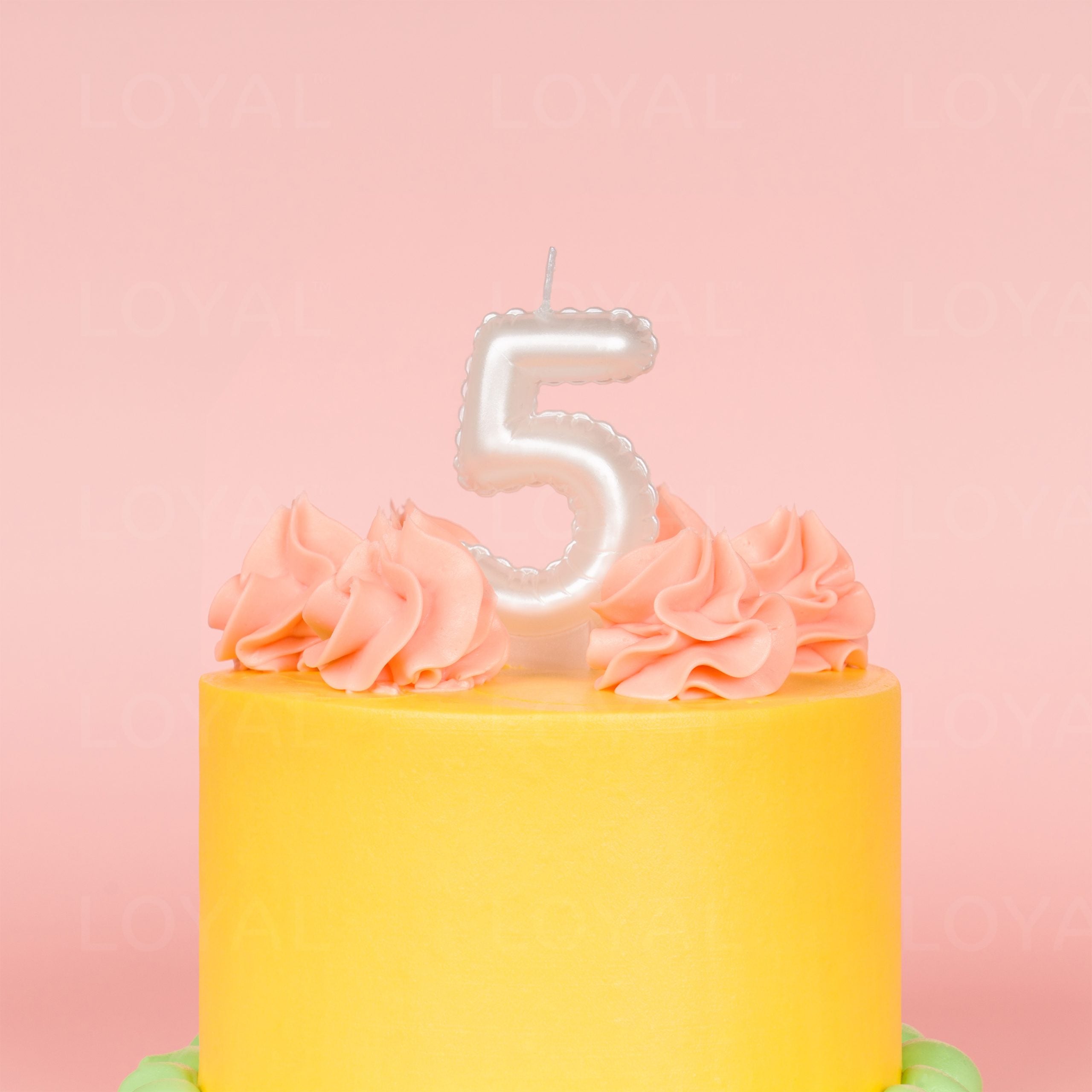 LOYAL Balloon Number "5" Candle - Metallic White