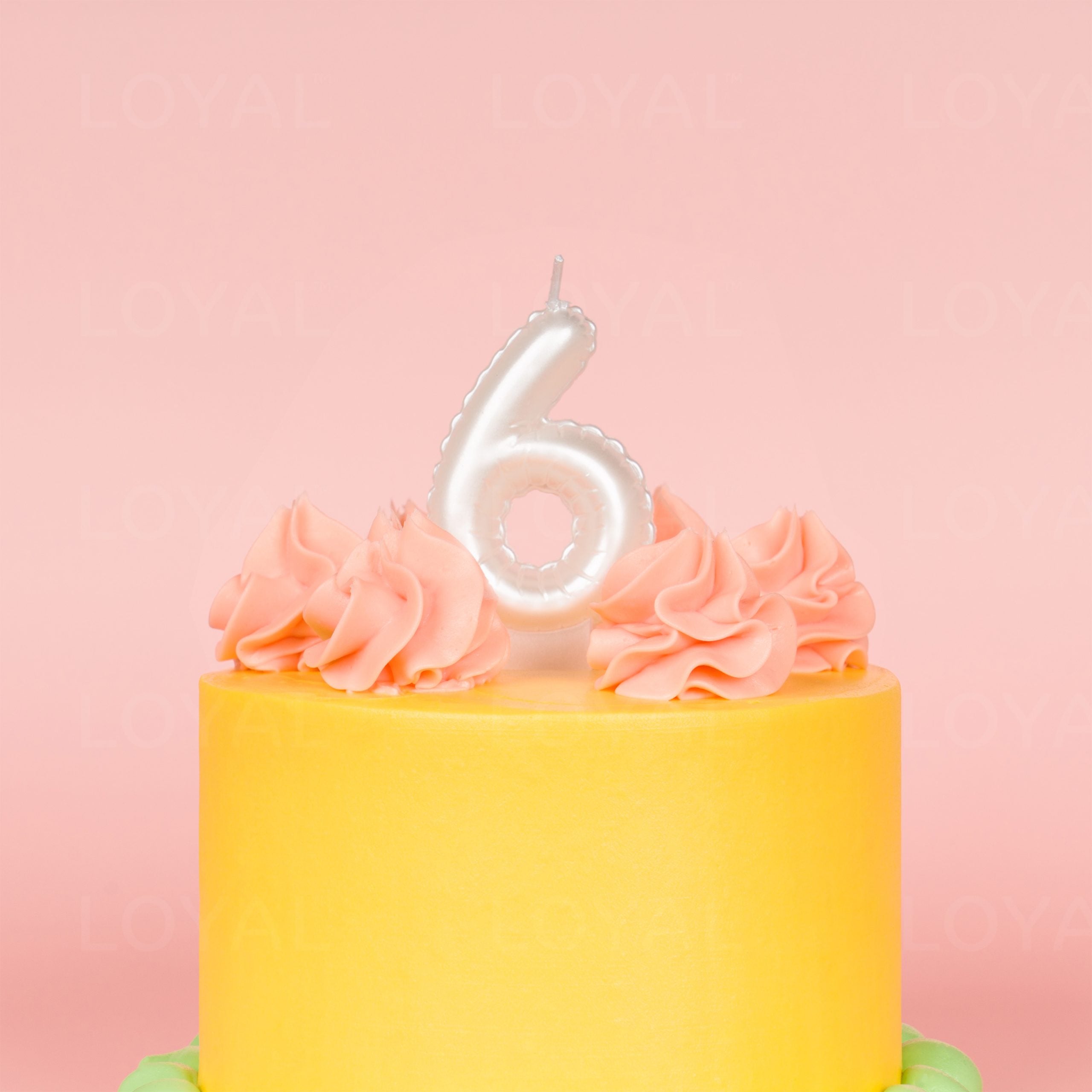 LOYAL Balloon Number "6" Candle - Metallic White