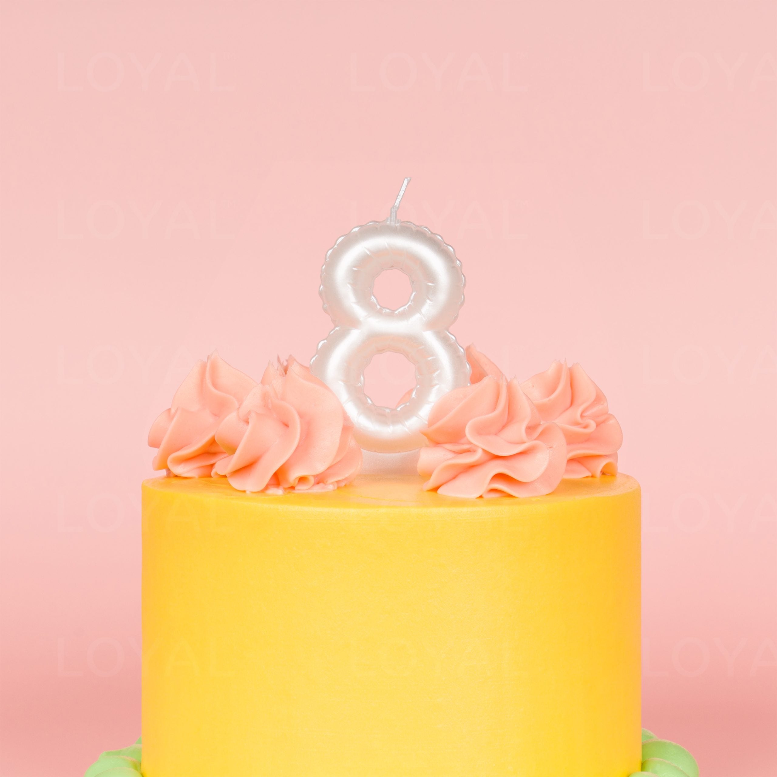 LOYAL Balloon Number "8" Candle - Metallic White