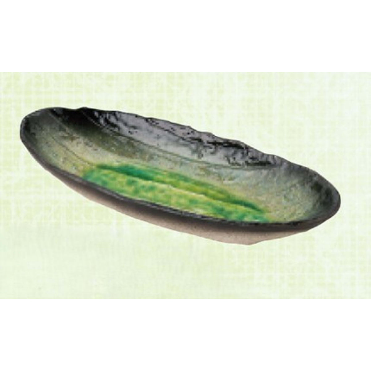 Omotenashi Green Glazed Oval Plate 28.5x11.5x4.5cm
