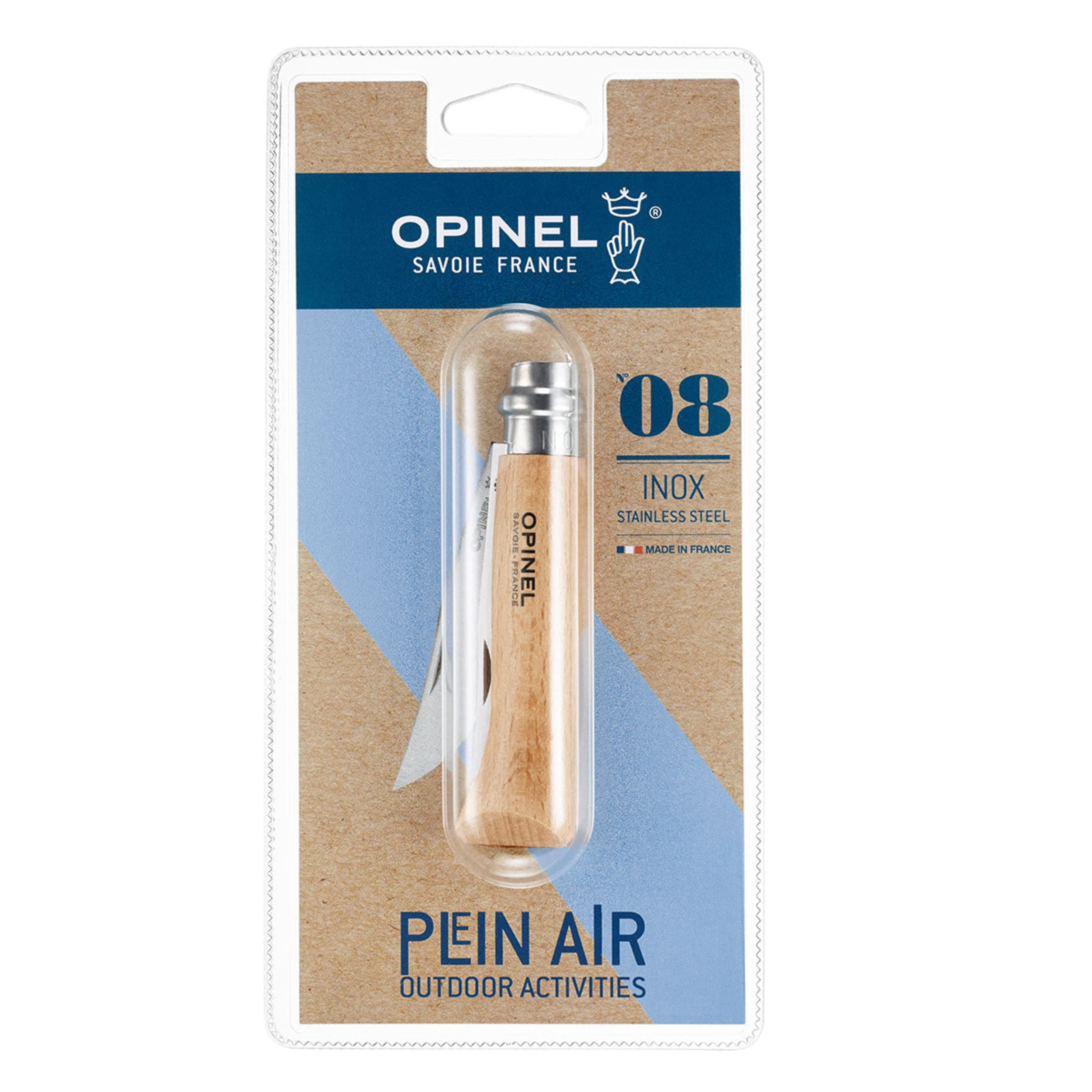 Opinel No.08 Stainless Steel Folding Knife Beech (Blister Pack)