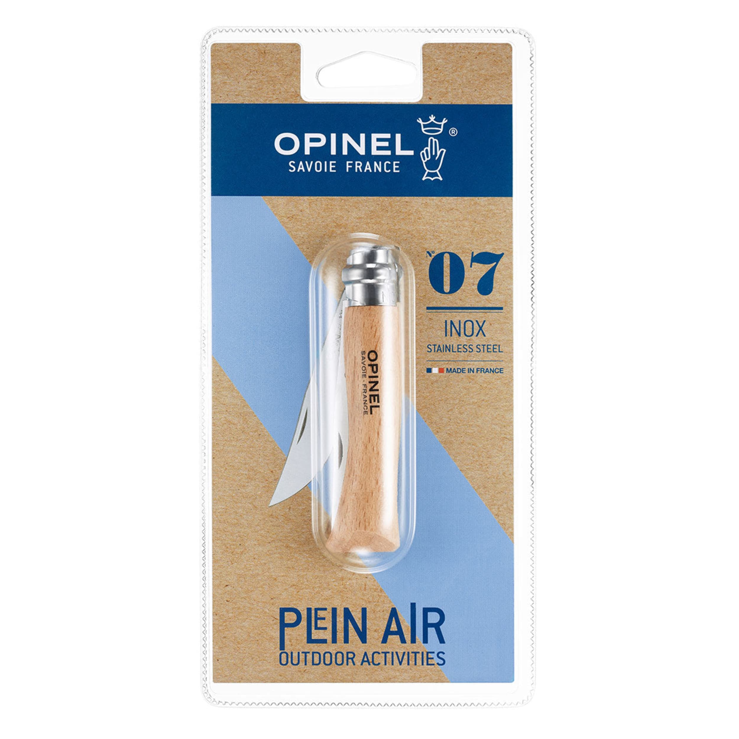 Opinel No.07 Stainless Steel Folding Knife Beech (Blister Pack)