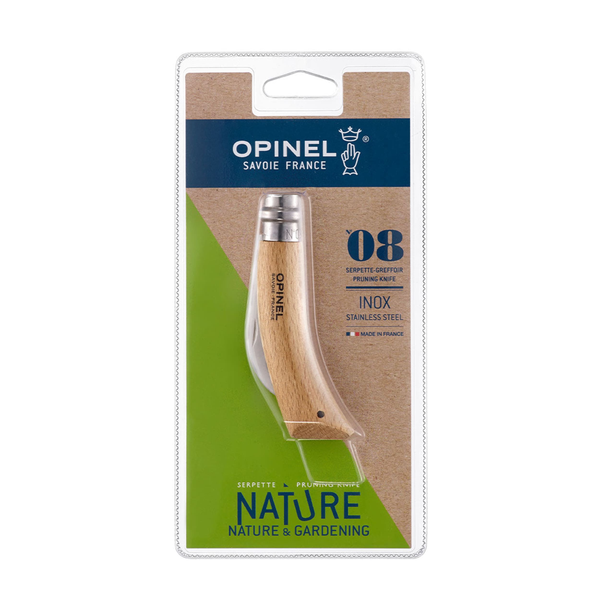 Opinel No.08 Stainless Steel Pruning Knife Beech (Blister Pack)