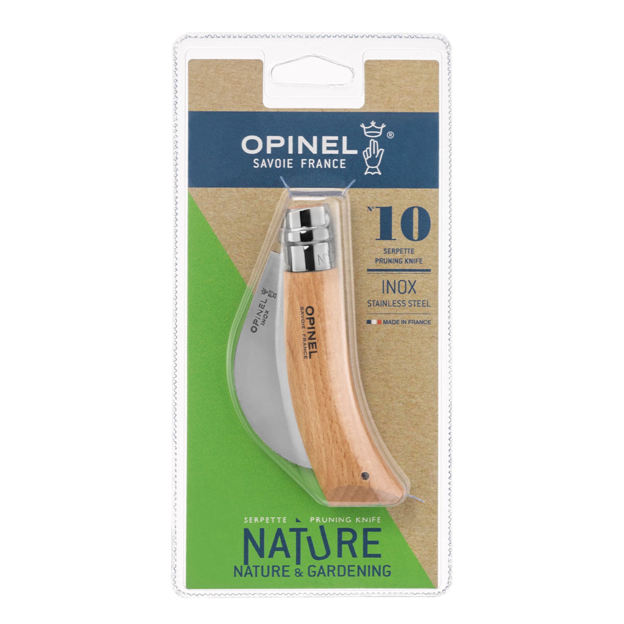 Opinel No.10 Stainless Steel Pruning Knife Beech (Blister Pack)